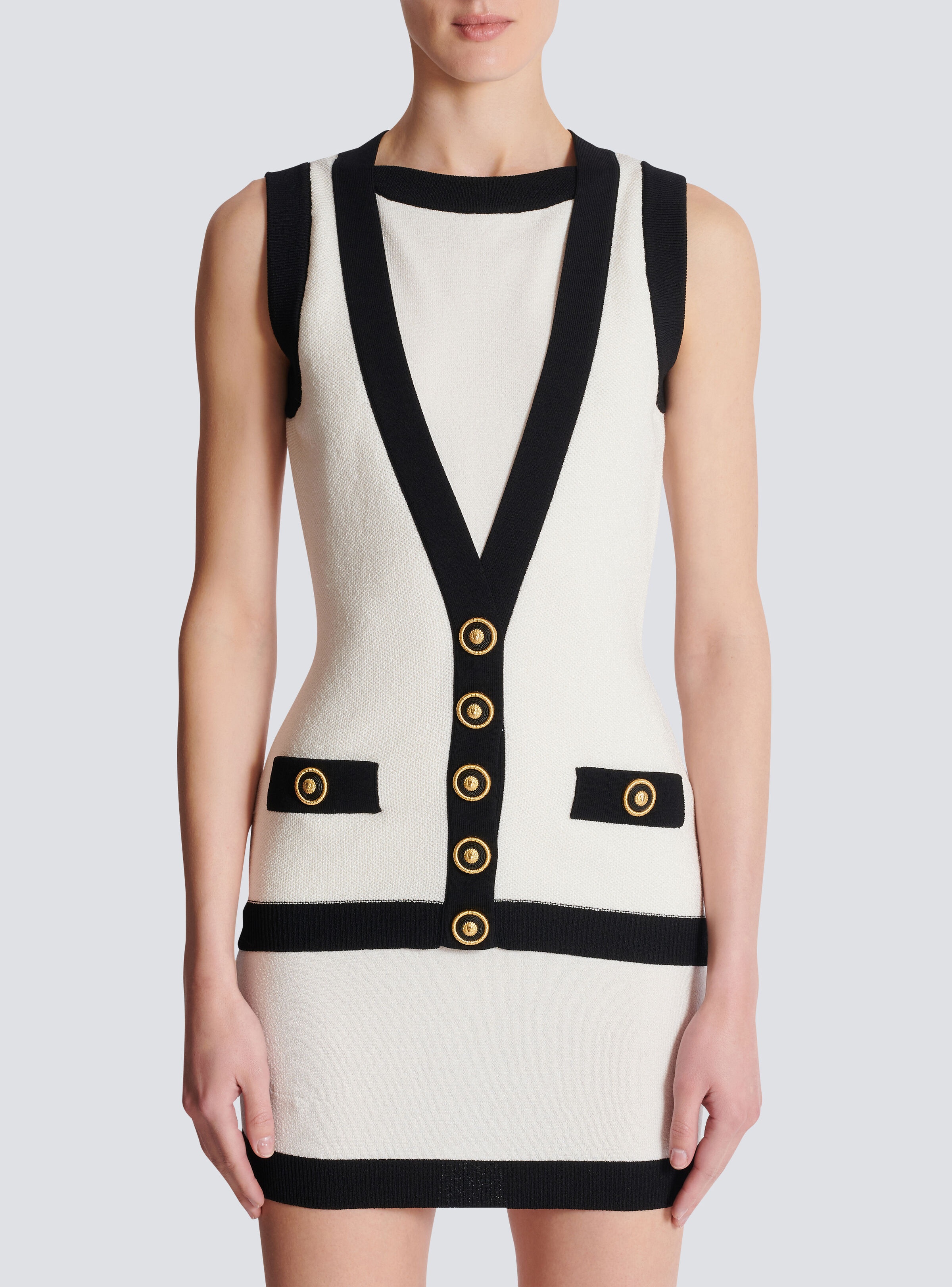 Two-tone knit dress with faux waistcoat design - 5