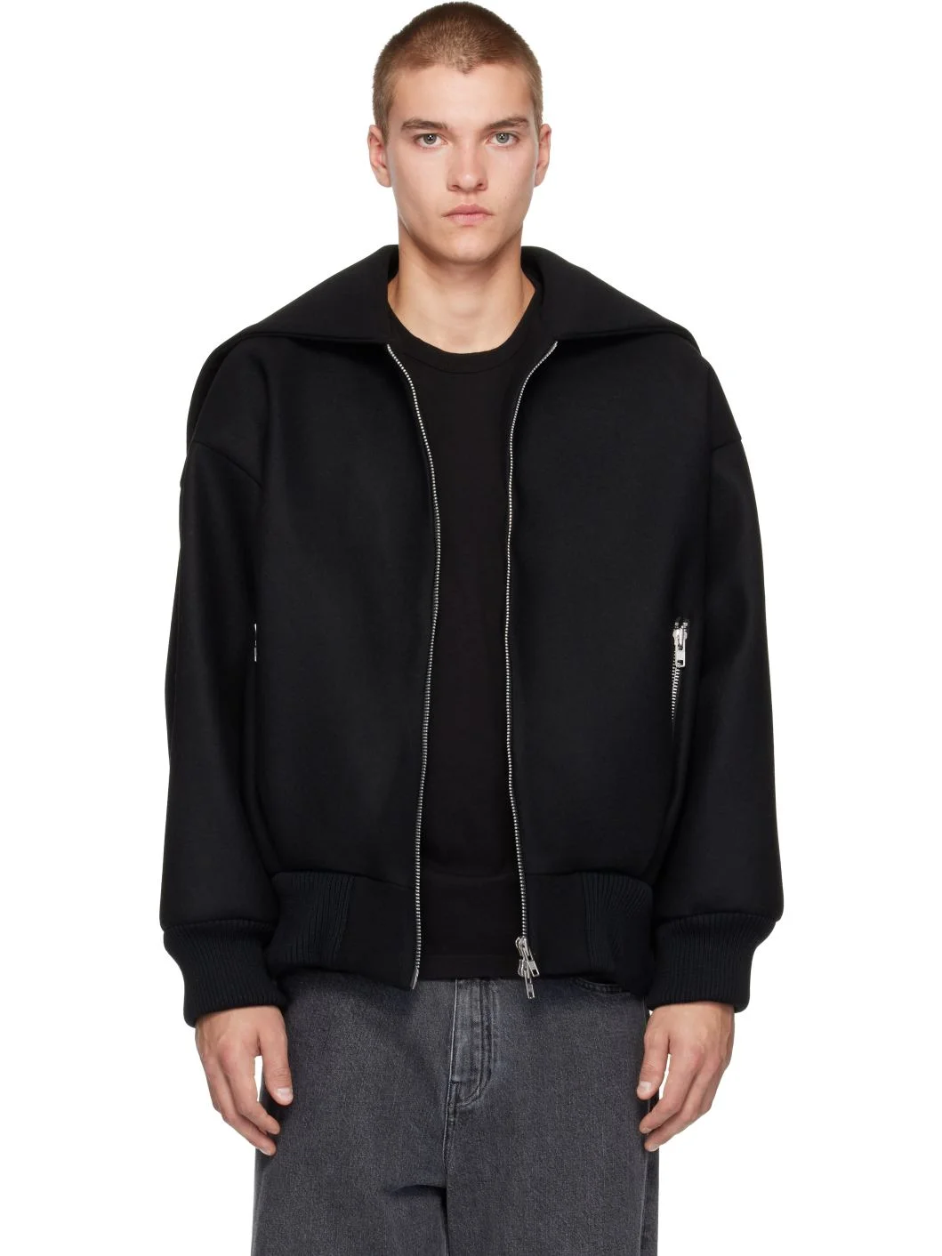 Black Oversized Split Hood Jacket - 1