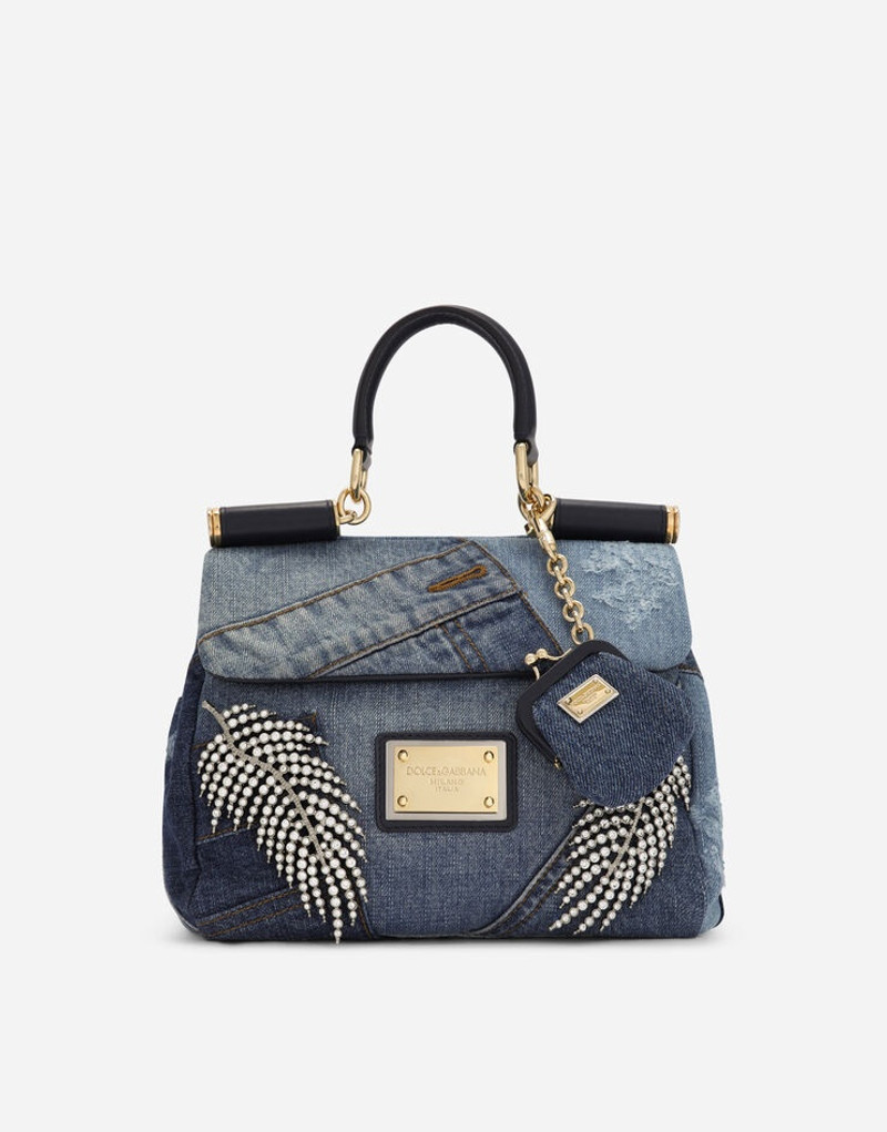 Small patchwork denim Sicily soft bag with embroidery 1
