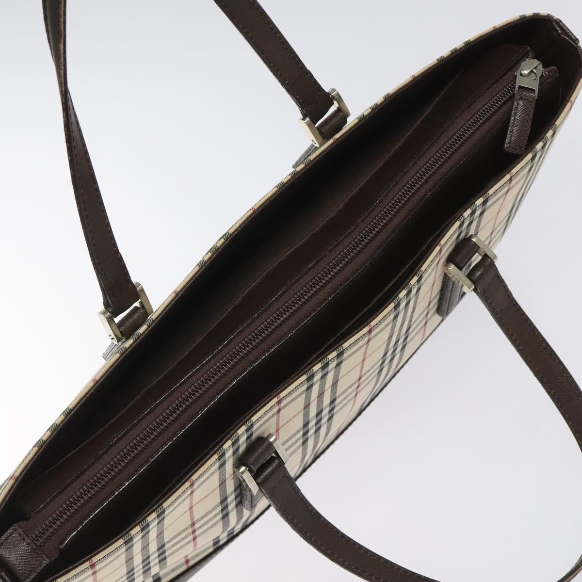 Burberry Nova Check Hand Bag Canvas Leather Beige Brown Silver - 6