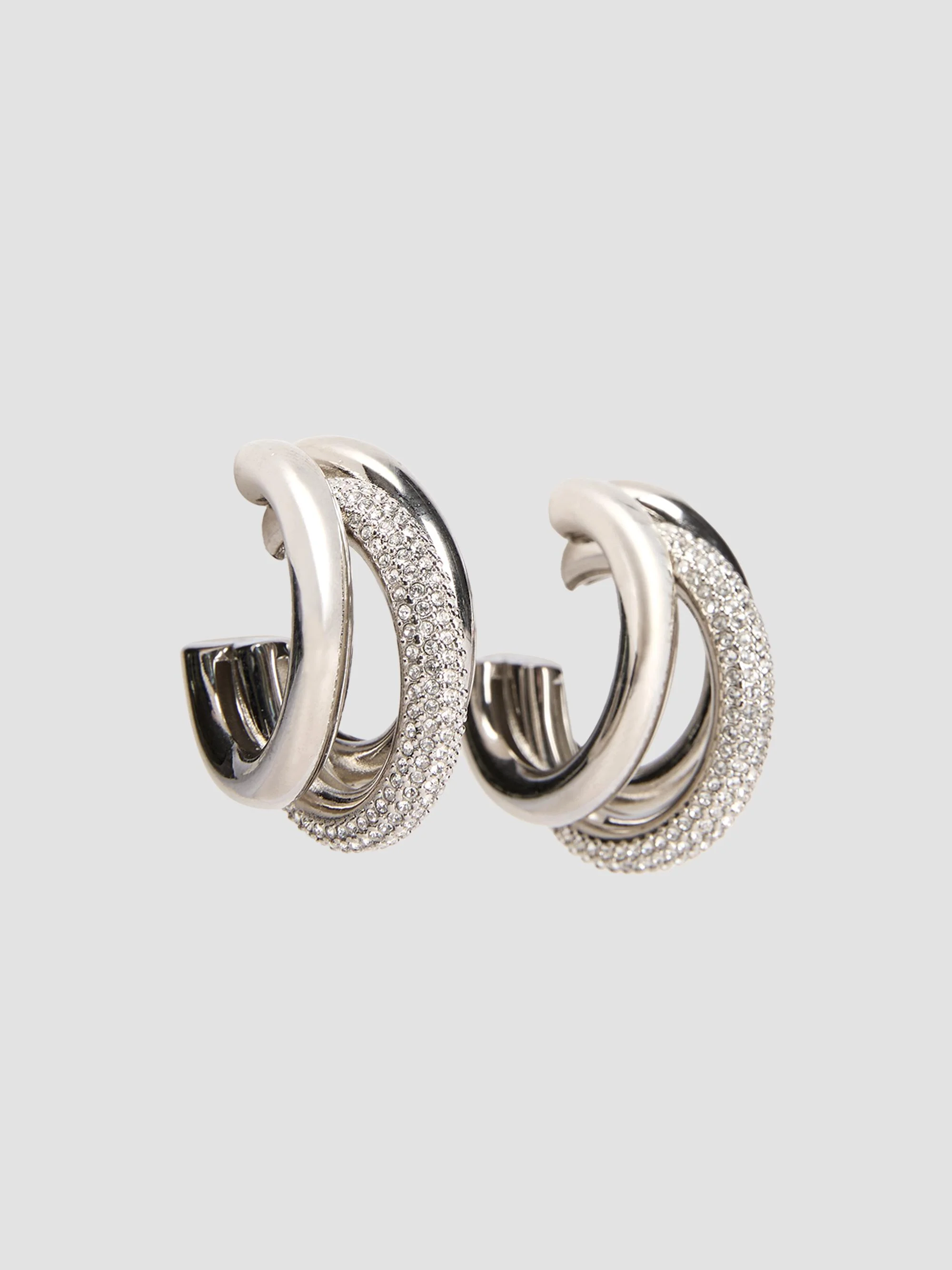 Women's Bo Creole Crystal-Embellished Hoop Earrings - Silver Crystal - 1
