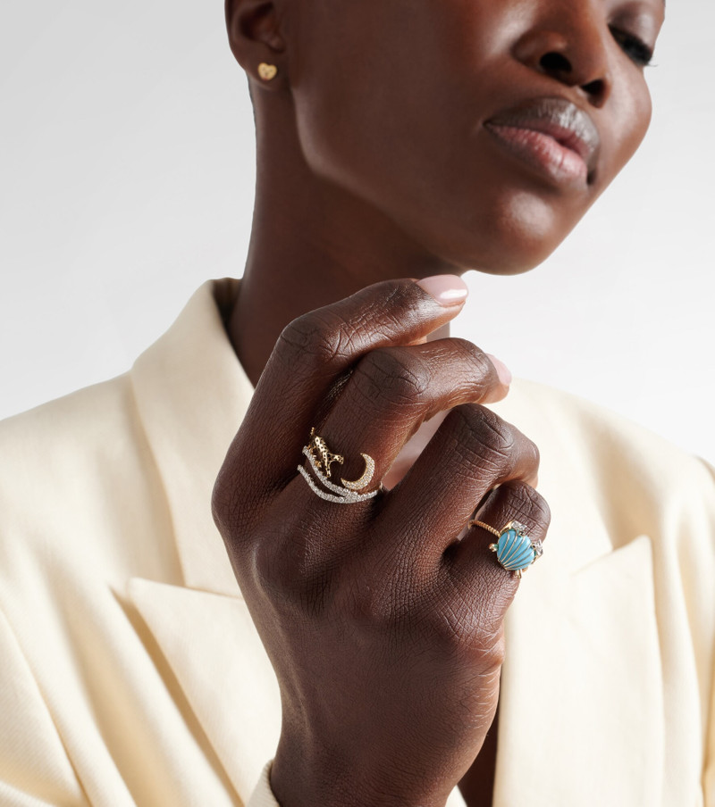 Yvonne Léon Rêves Étoilés 9kt gold and enamel ring with diamonds outlook