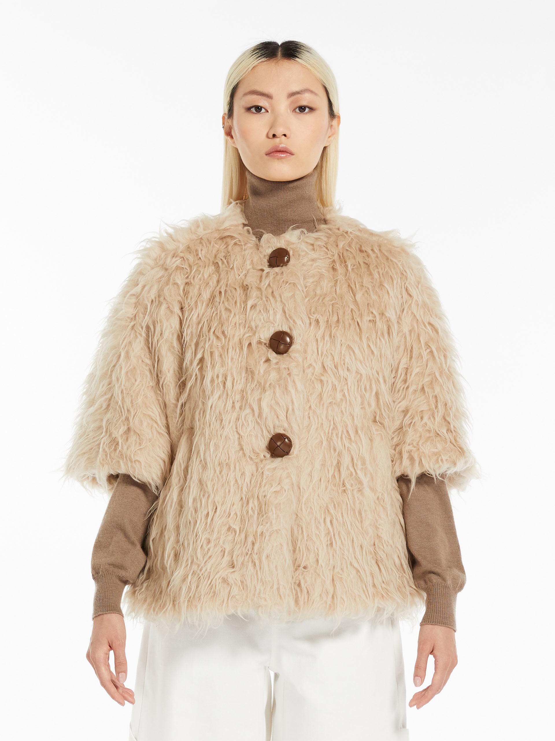 CALAMO Crew-neck cape in long-haired wool - 3