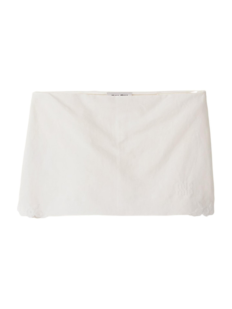 Women's Embroidered Slubbed Canvas Mini Skirt - Beige Khaki 1