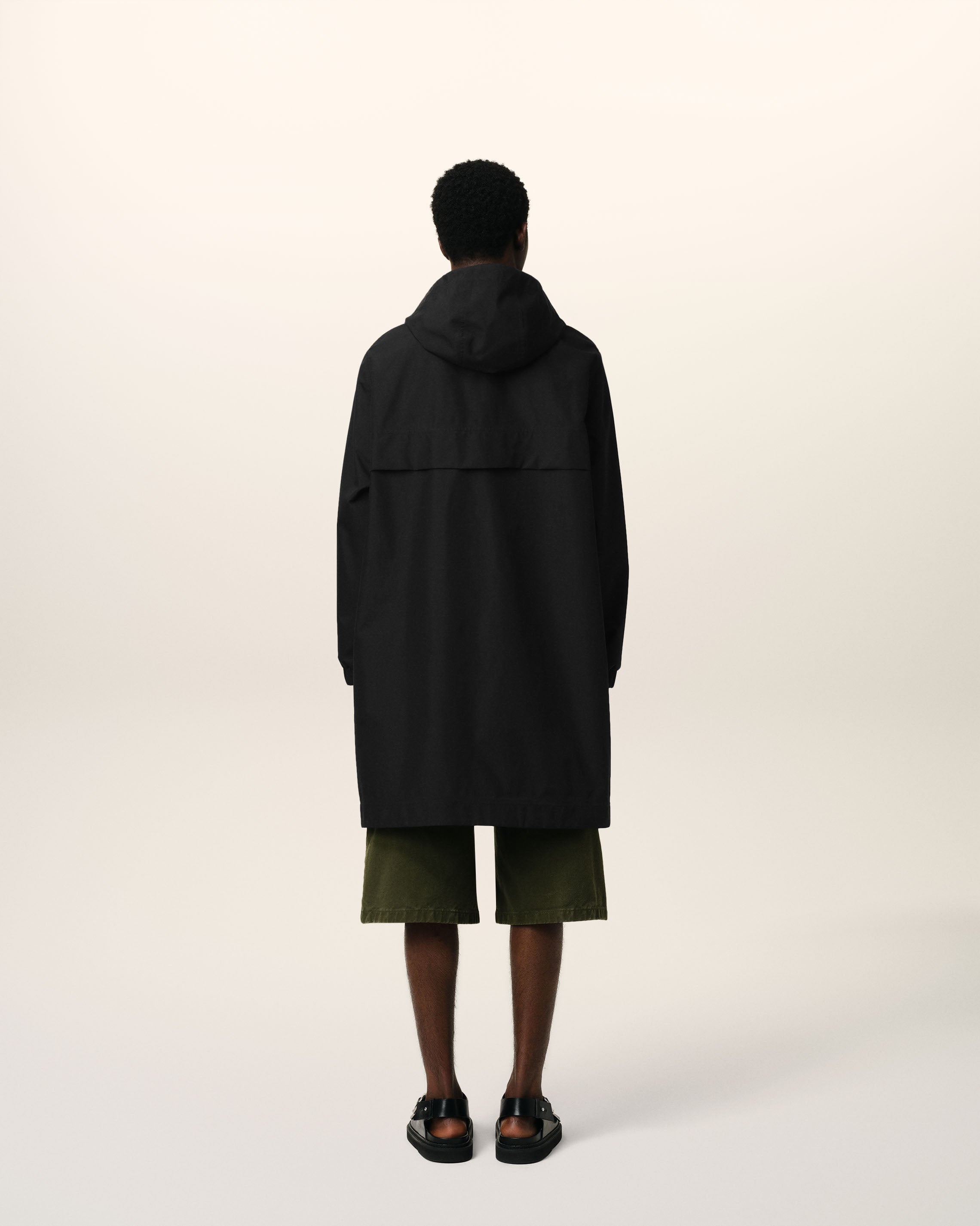 BLACK WATER-REPELLENT LONG HOODED WINDBREAKER - 5
