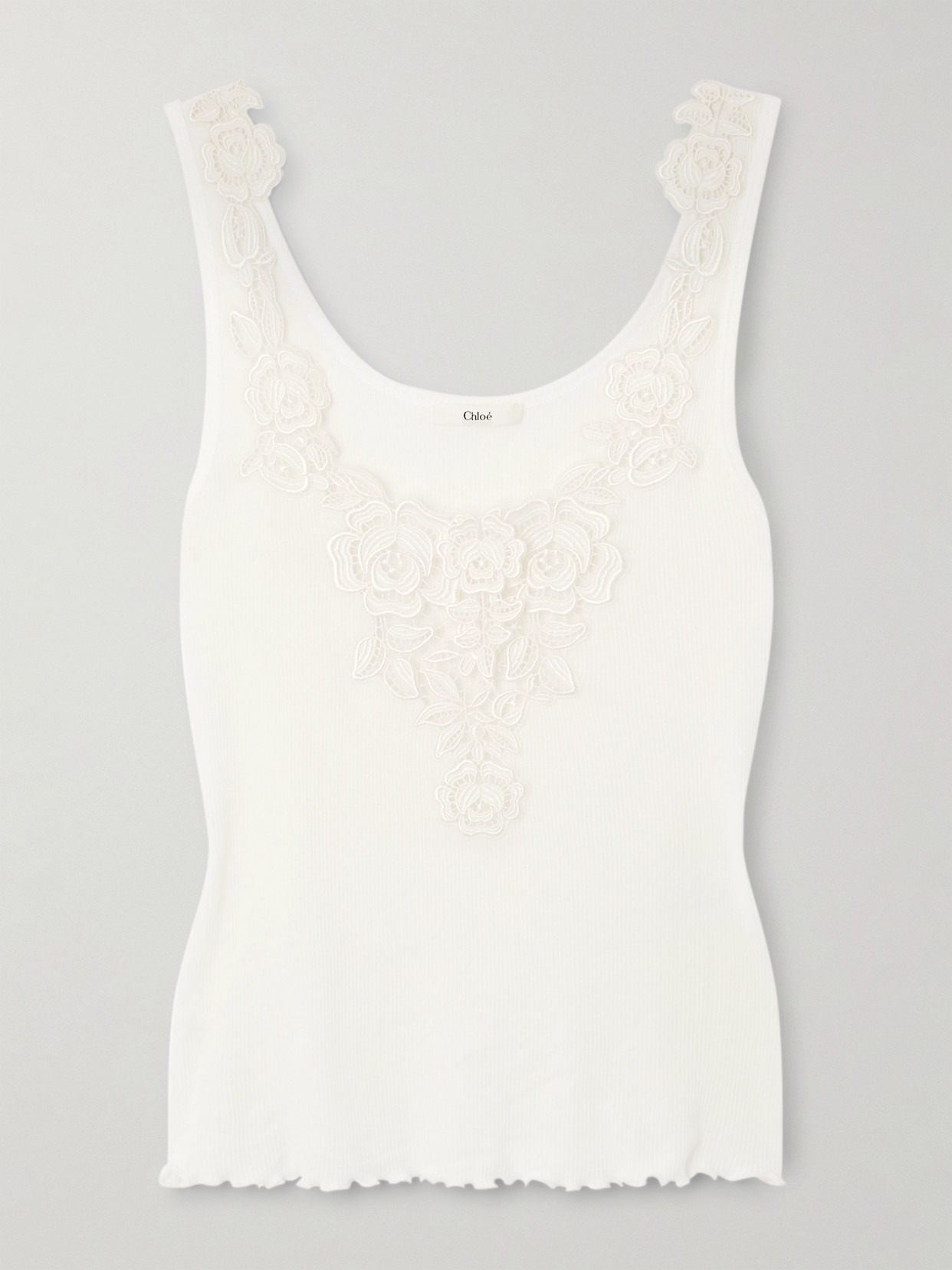 Guipure Lace-trimmed Ribbed Cotton Tank - 1