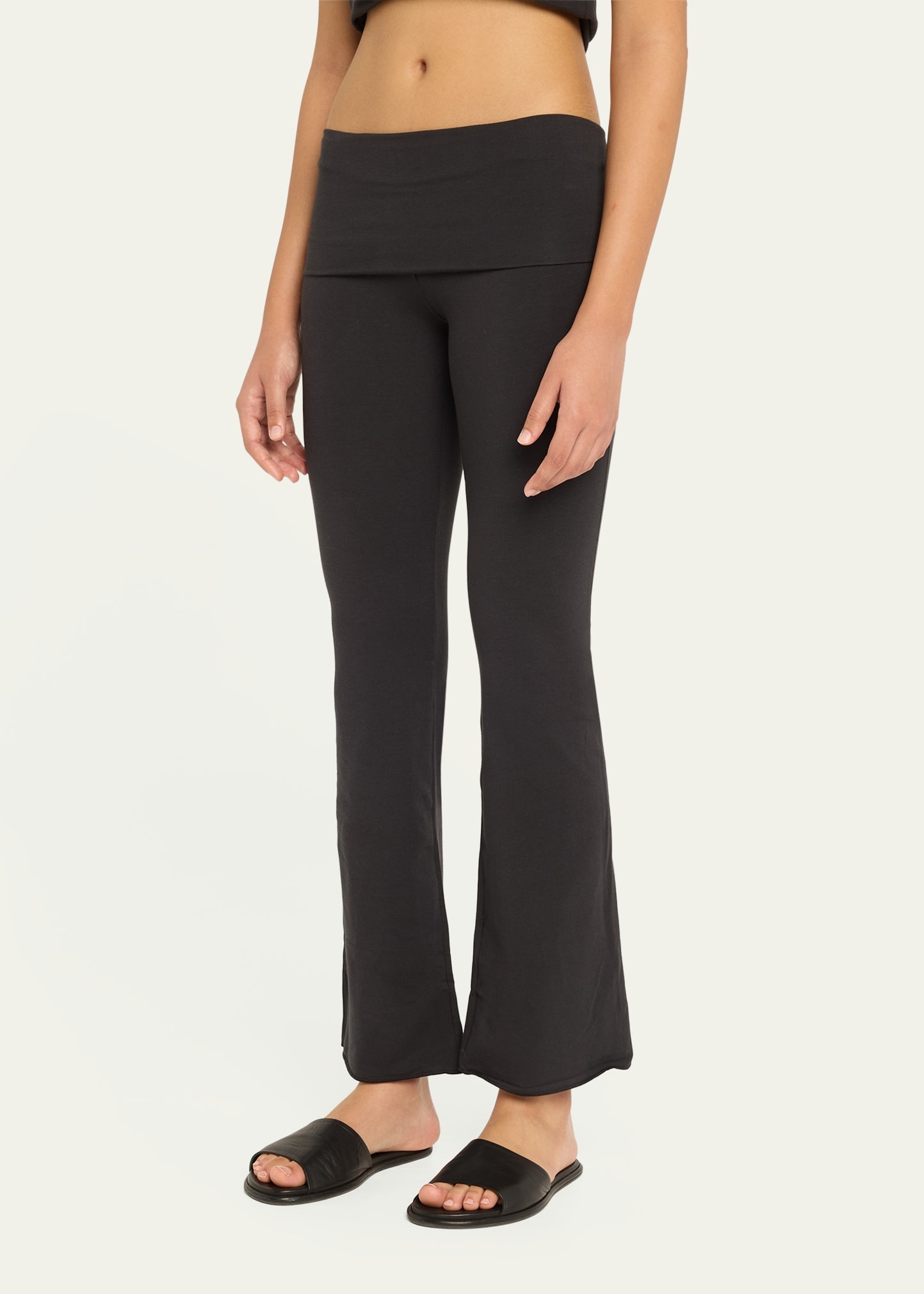 Cotton Jersey Foldover Flare-Leg Pants - 4