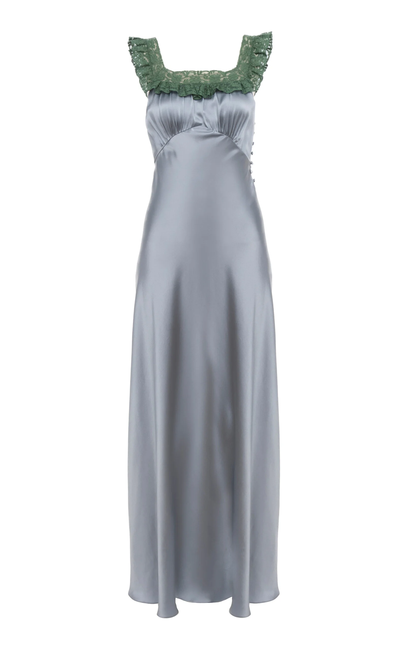 Lace-Trimmed Silk Satin Maxi Dress blue - 1