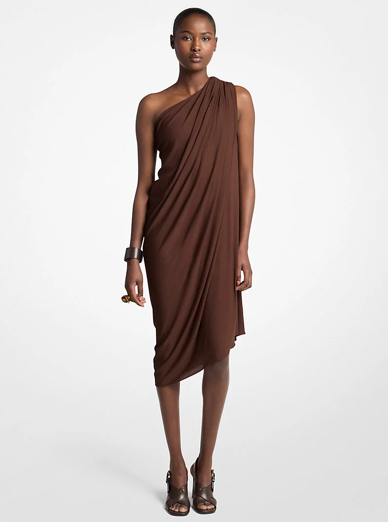 Draped Georgette Jersey One-Shoulder Dress - 1