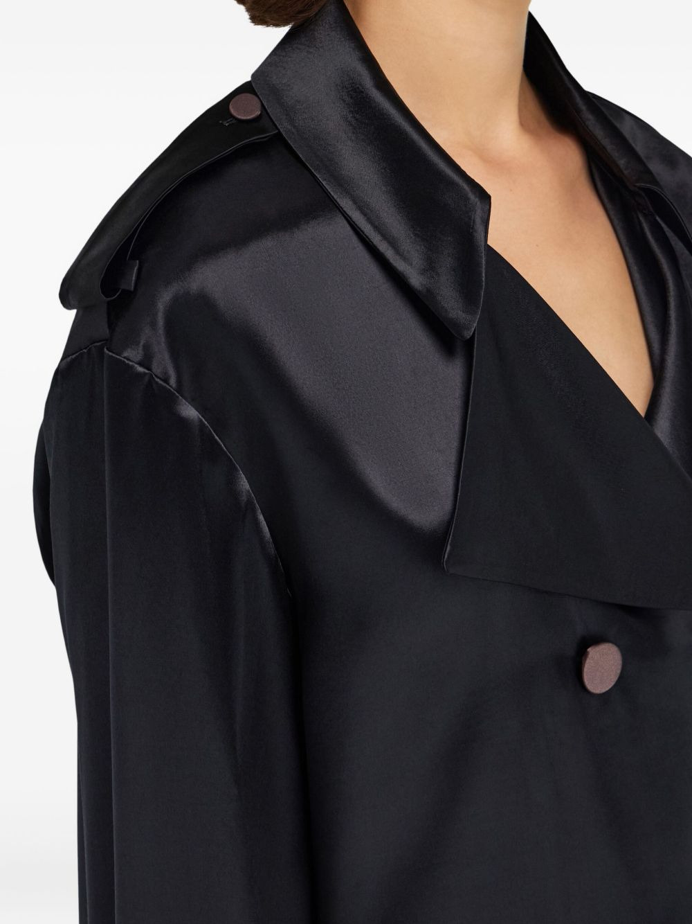 satin double-breasted trench coat - 5