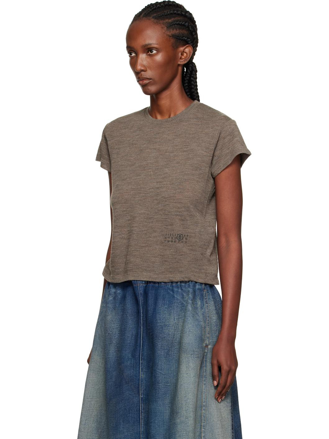 Taupe Sheer Wool Jersey T-shirt - 4