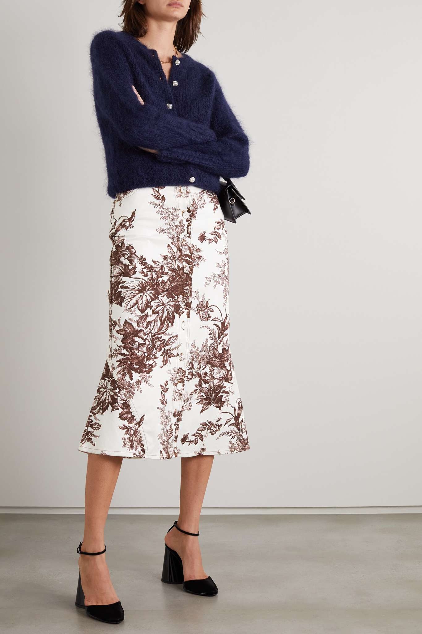 Victorine fluted floral-print denim skirt - 2