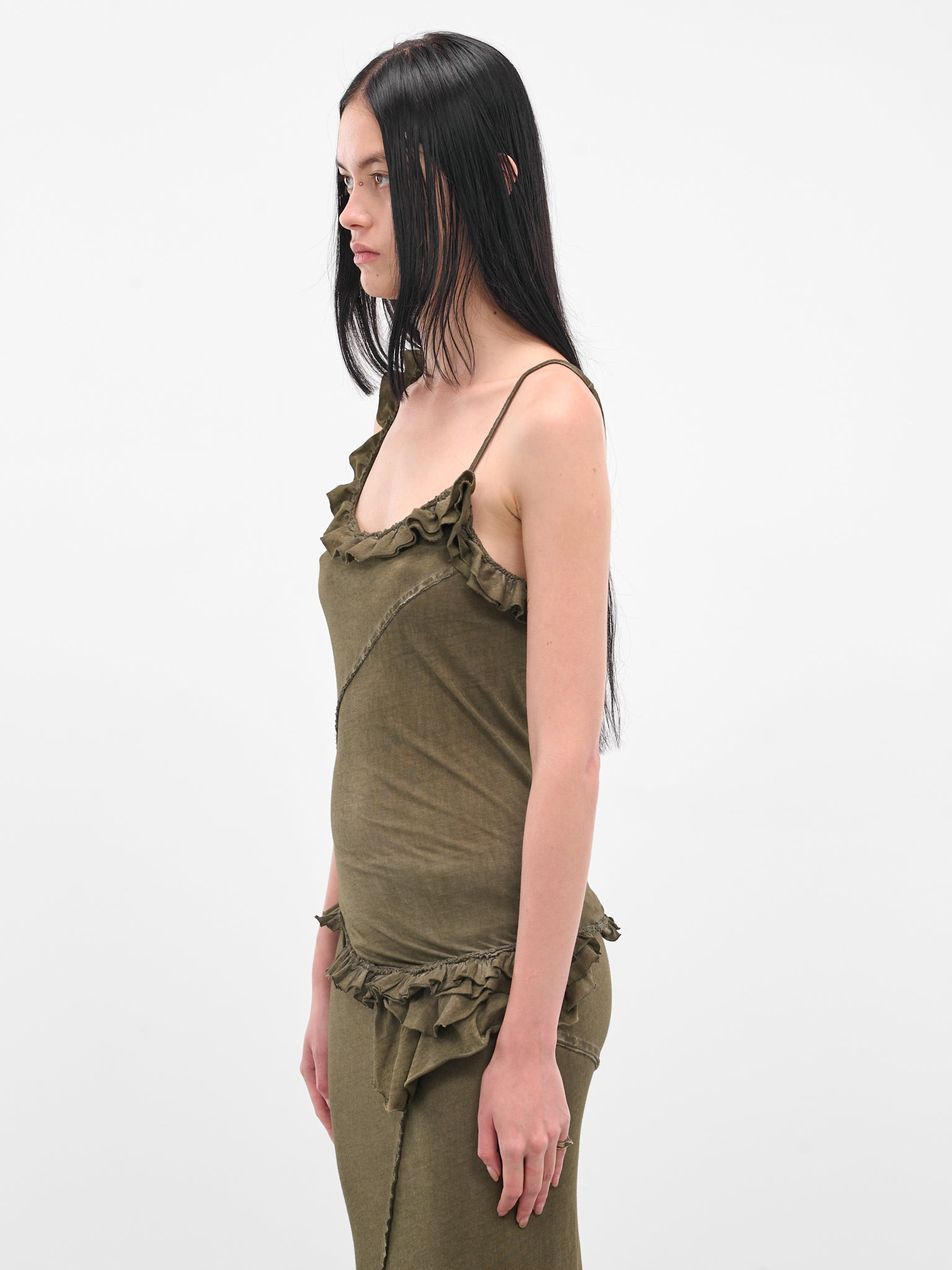 Olive Cotton Ruffle Tank Top - 2