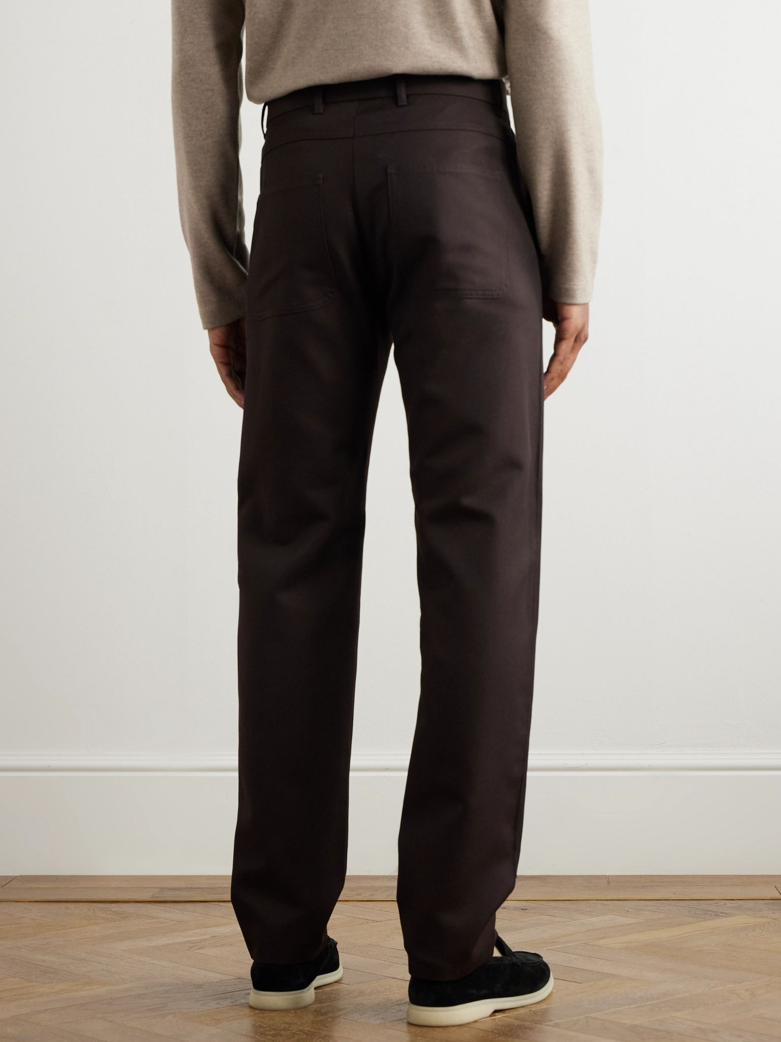 Harper Portland Straight-Leg Wool and Cotton-Blend Twill Trousers Dark brown - 4