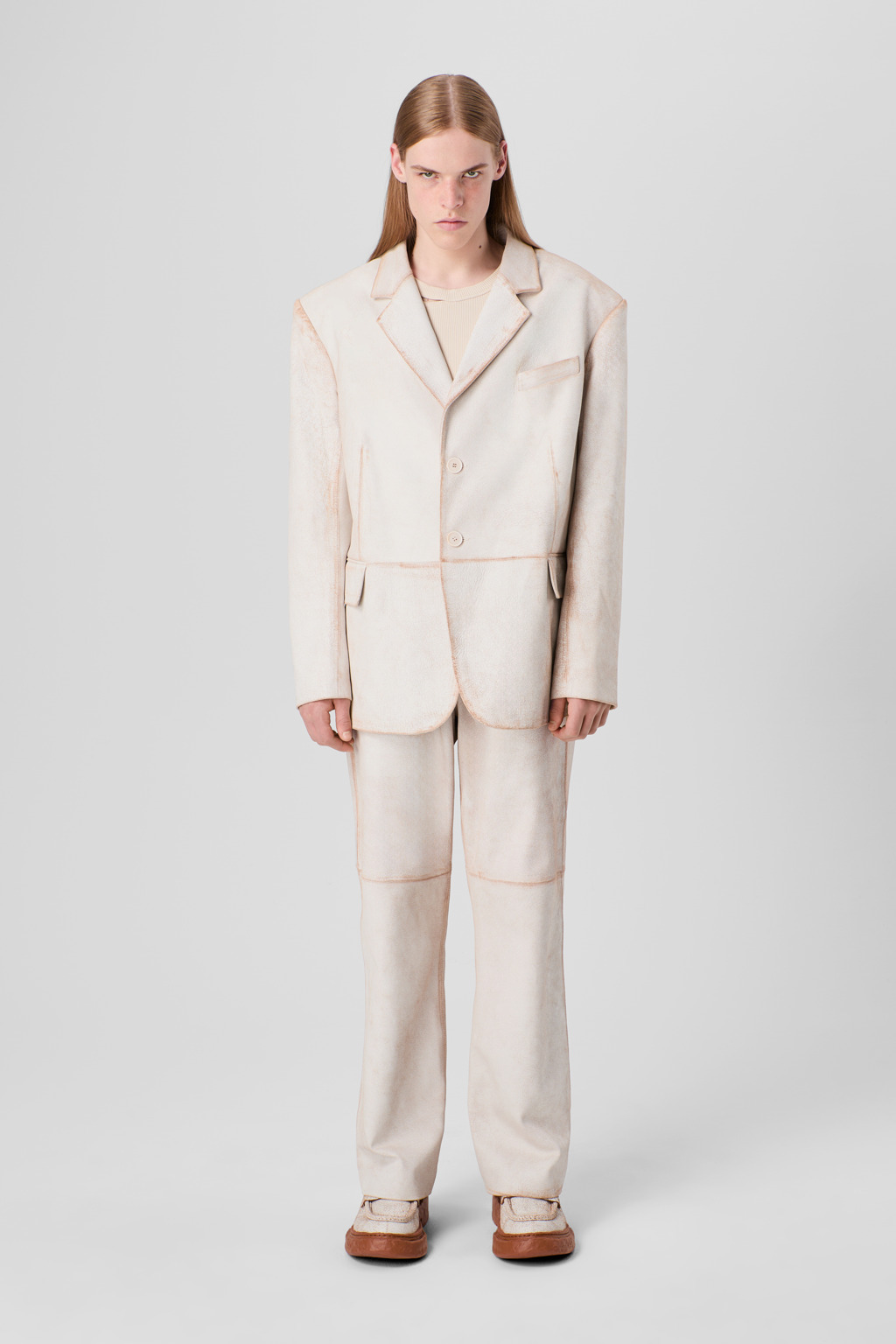 White cracked leather trousers - 2