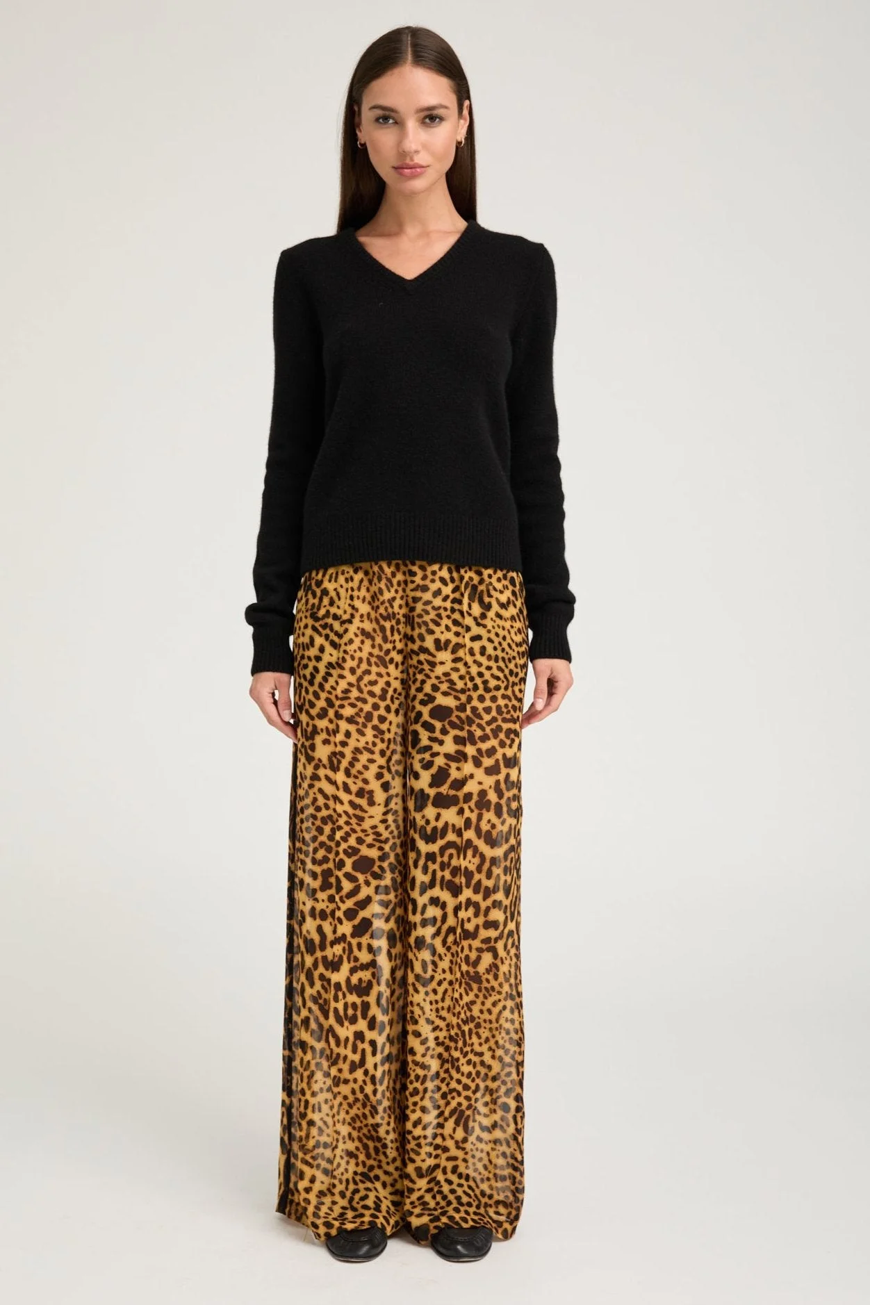 DARK LEOPARD SILK WIDE LEG TROUSERS - 1