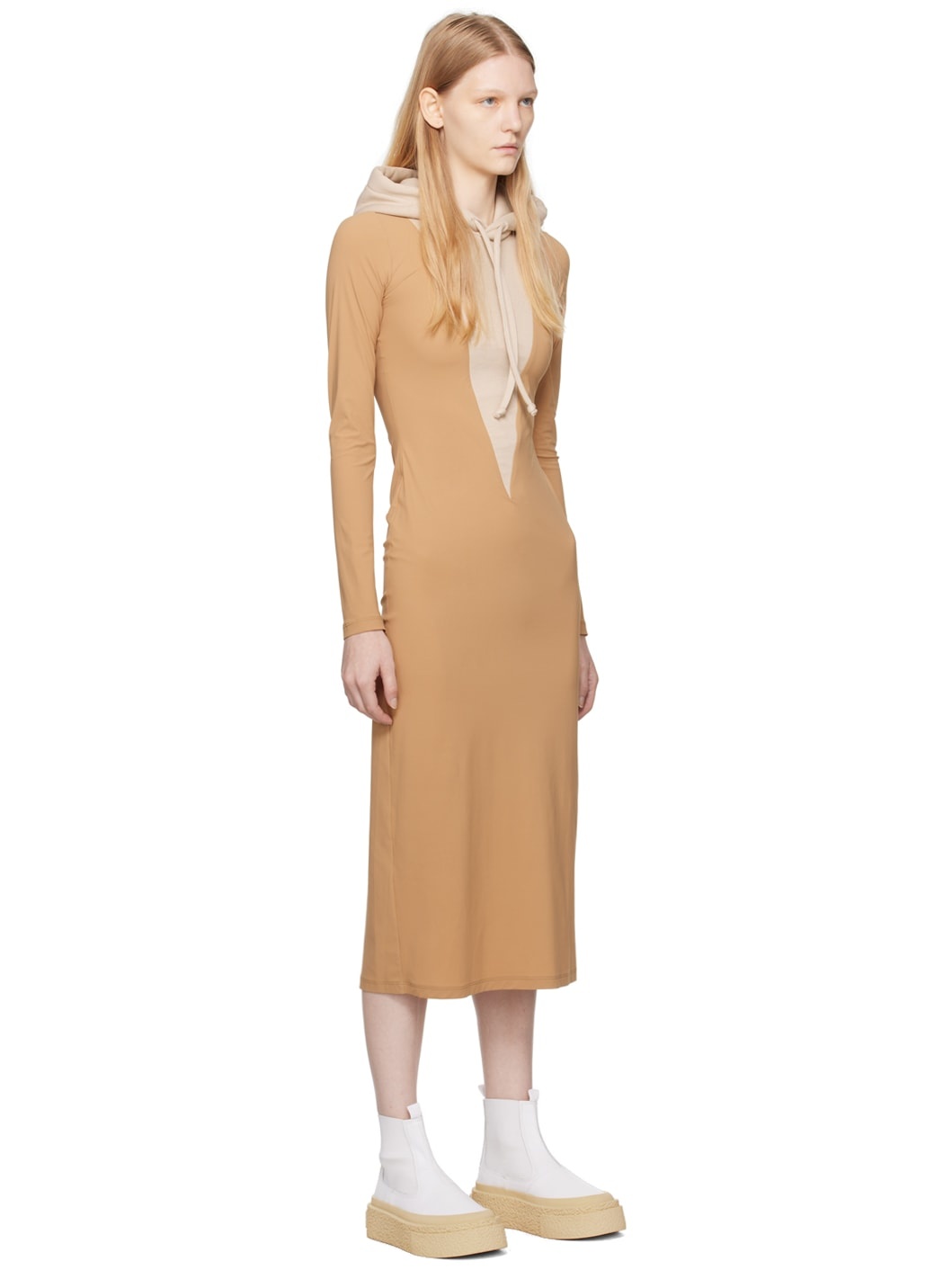 Taupe & Beige Hooded Maxi Dress - 2