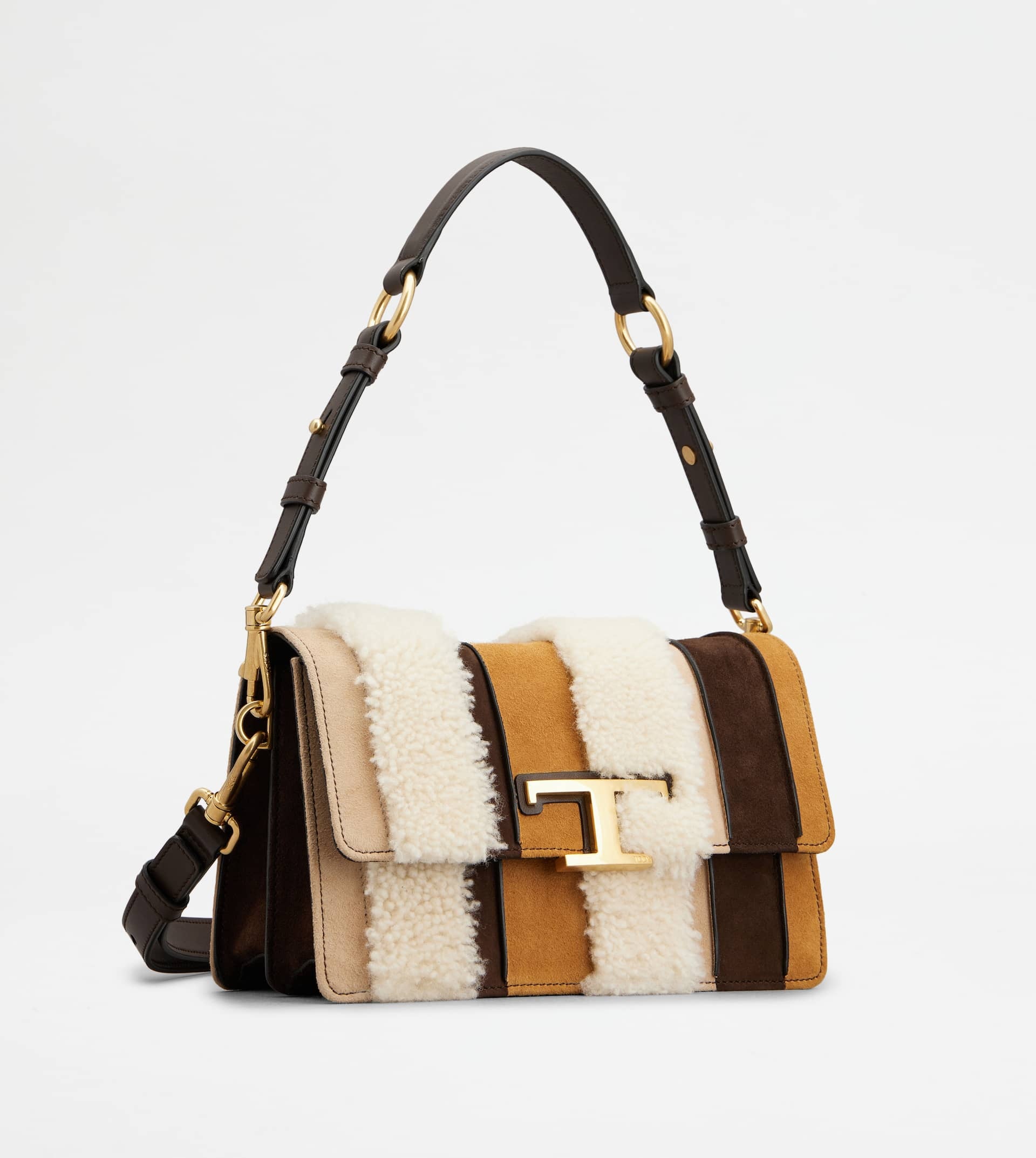 T TIMELESS SHOULDER BAG IN SUEDE AND SHEEPSKIN MINI - OFF WHITE, BROWN, BEIGE - 5