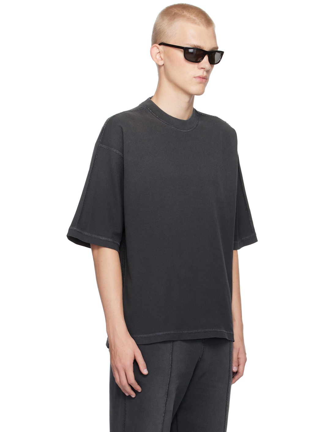 Black Stepped Hem T-shirt - 2