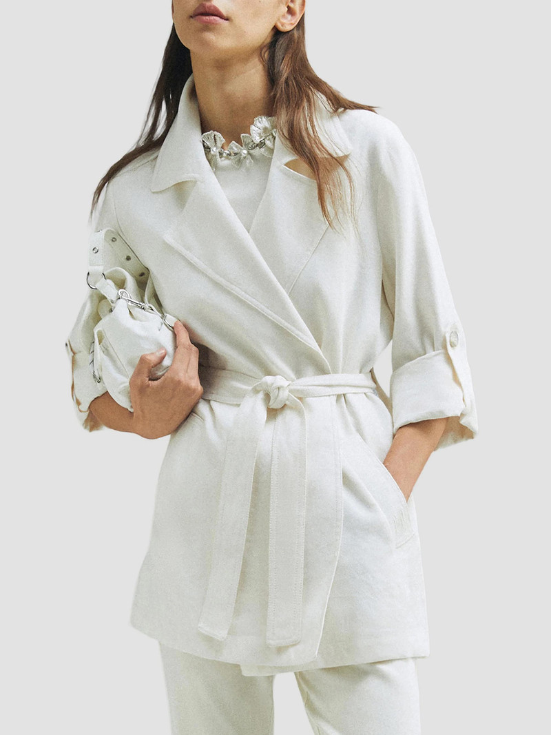 Women's Drawstring Duster Coat - Wool White 3
