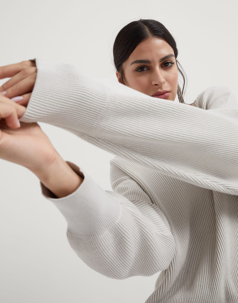 Cotton English rib sweater with shiny neckline 4