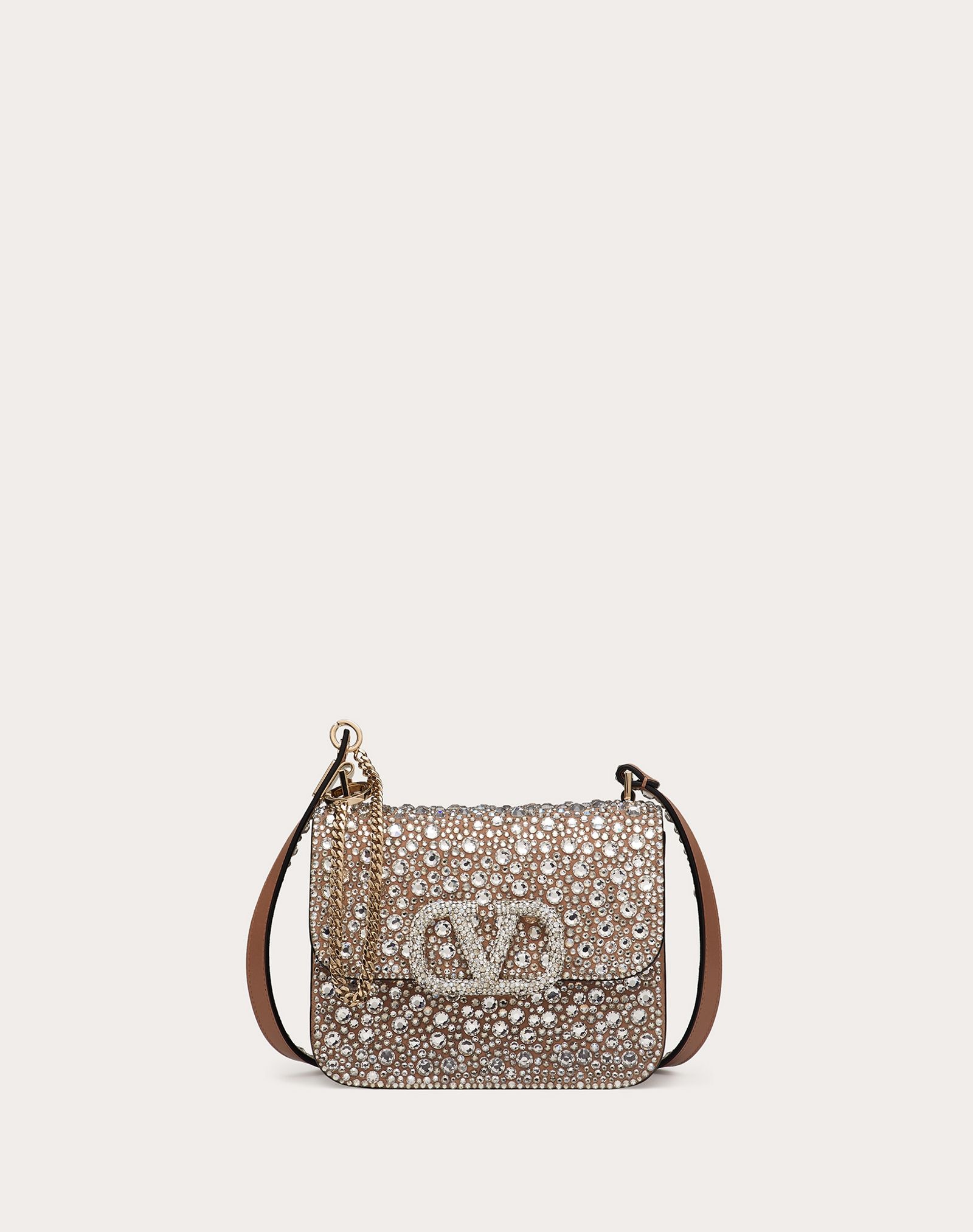 Small VSLING Shiny Calfskin Shoulder Bag with Crystal Embellishments - 1