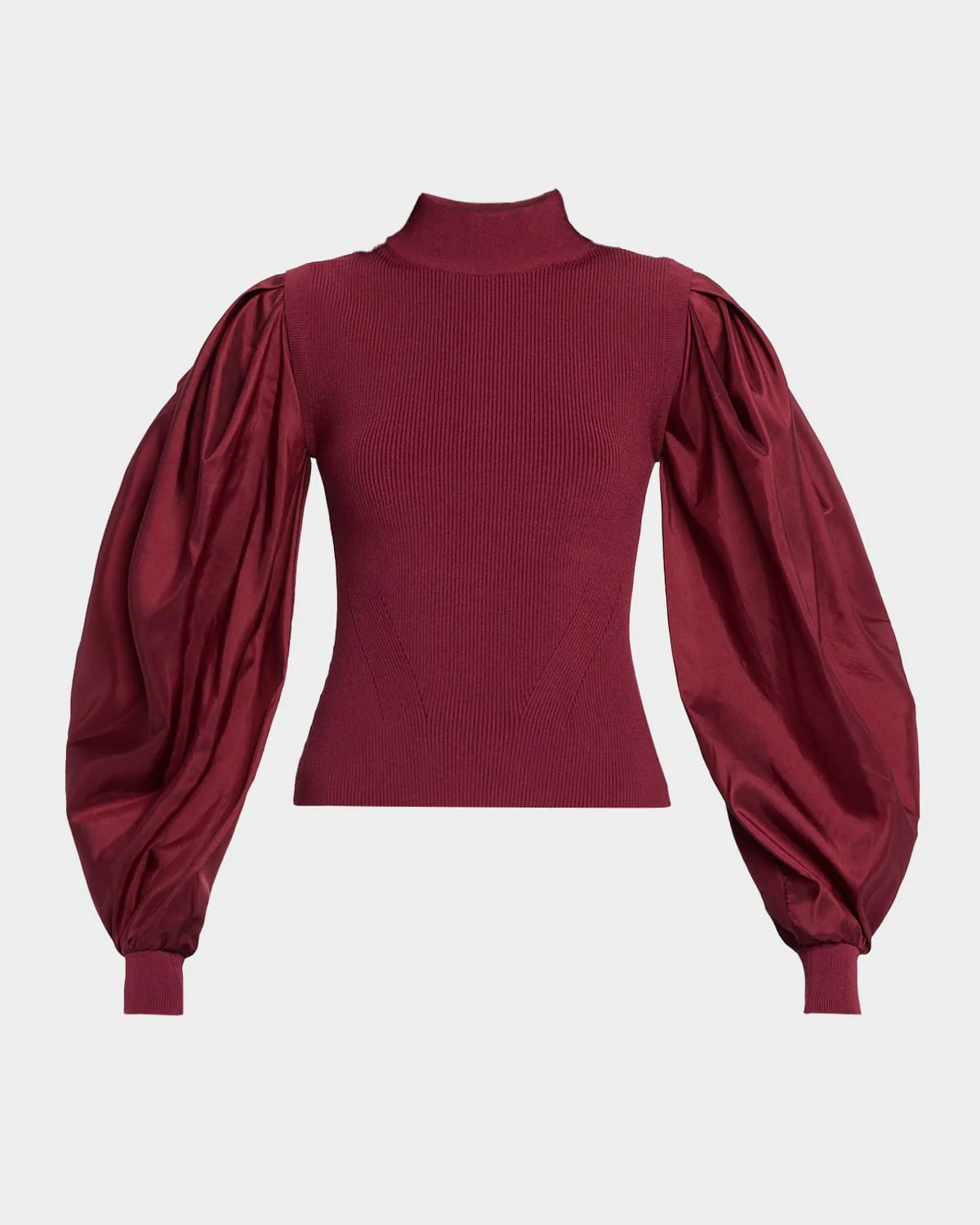 Jackie Ribbed Taffeta-Sleeve Top - 1