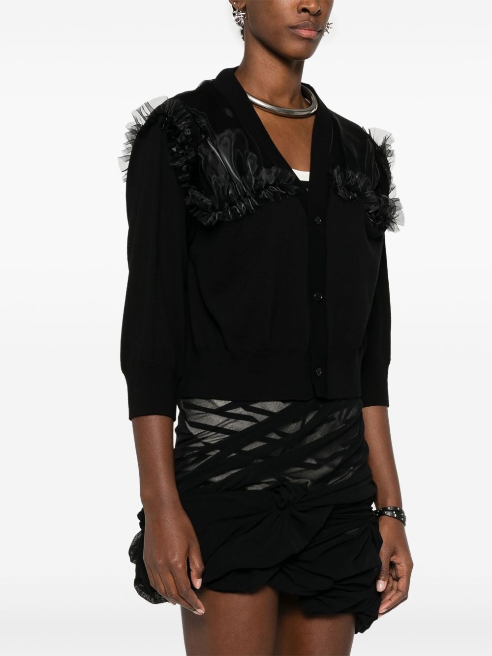 organza-detail knitted cardigan - 3