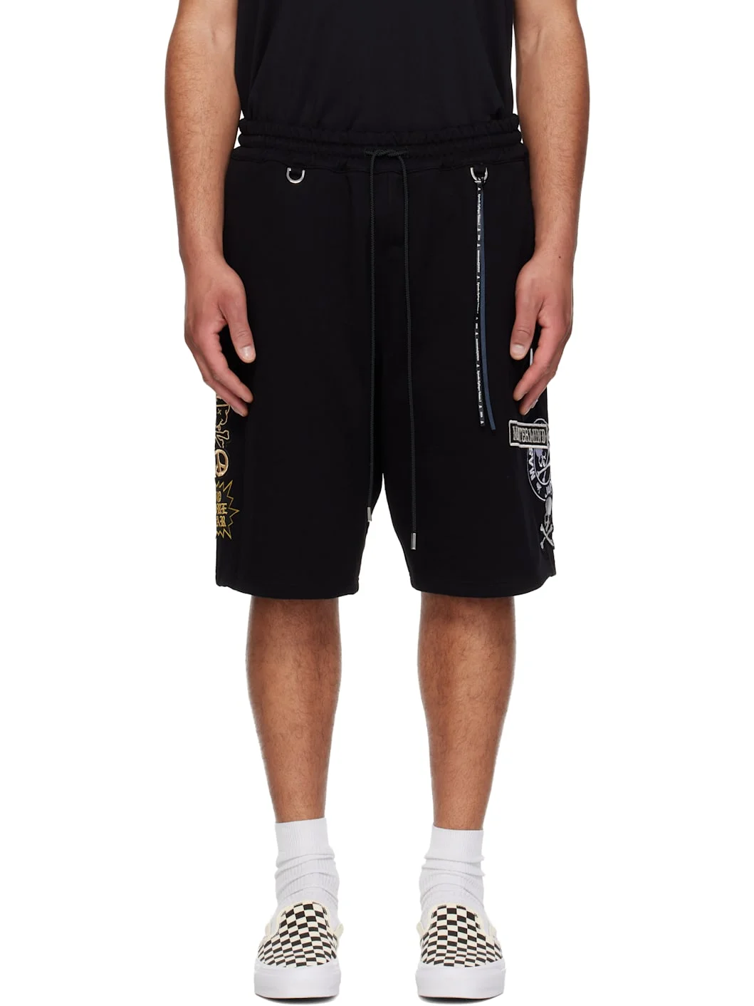 Black Multi Patched Shorts - 1