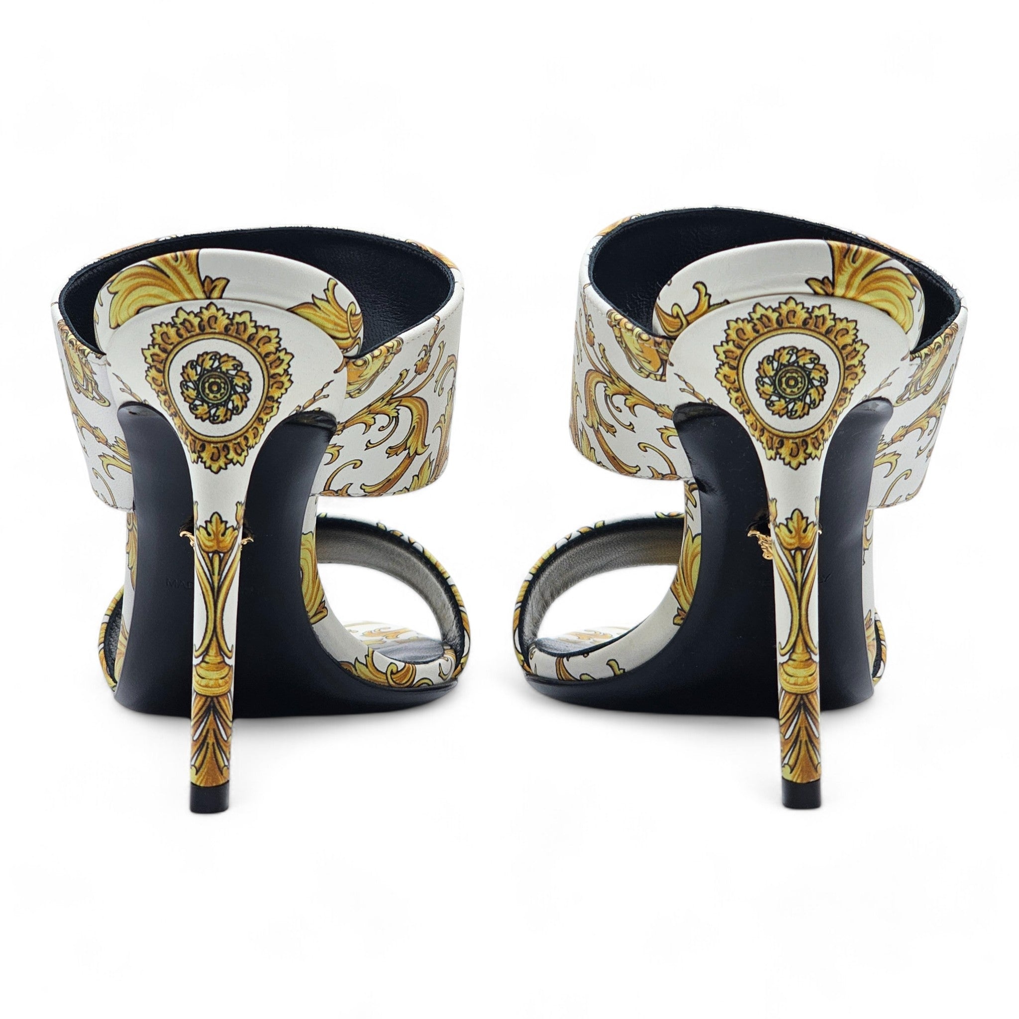 Versace Baroque-Print Virtus V Stiletto Sandals  - Leather - White - 37 - 3