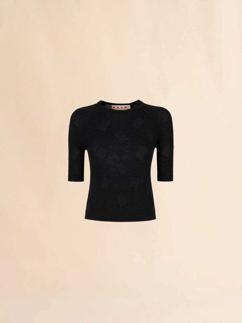 BLACK WOOL-SILK KNIT OPENWORK TOP 1
