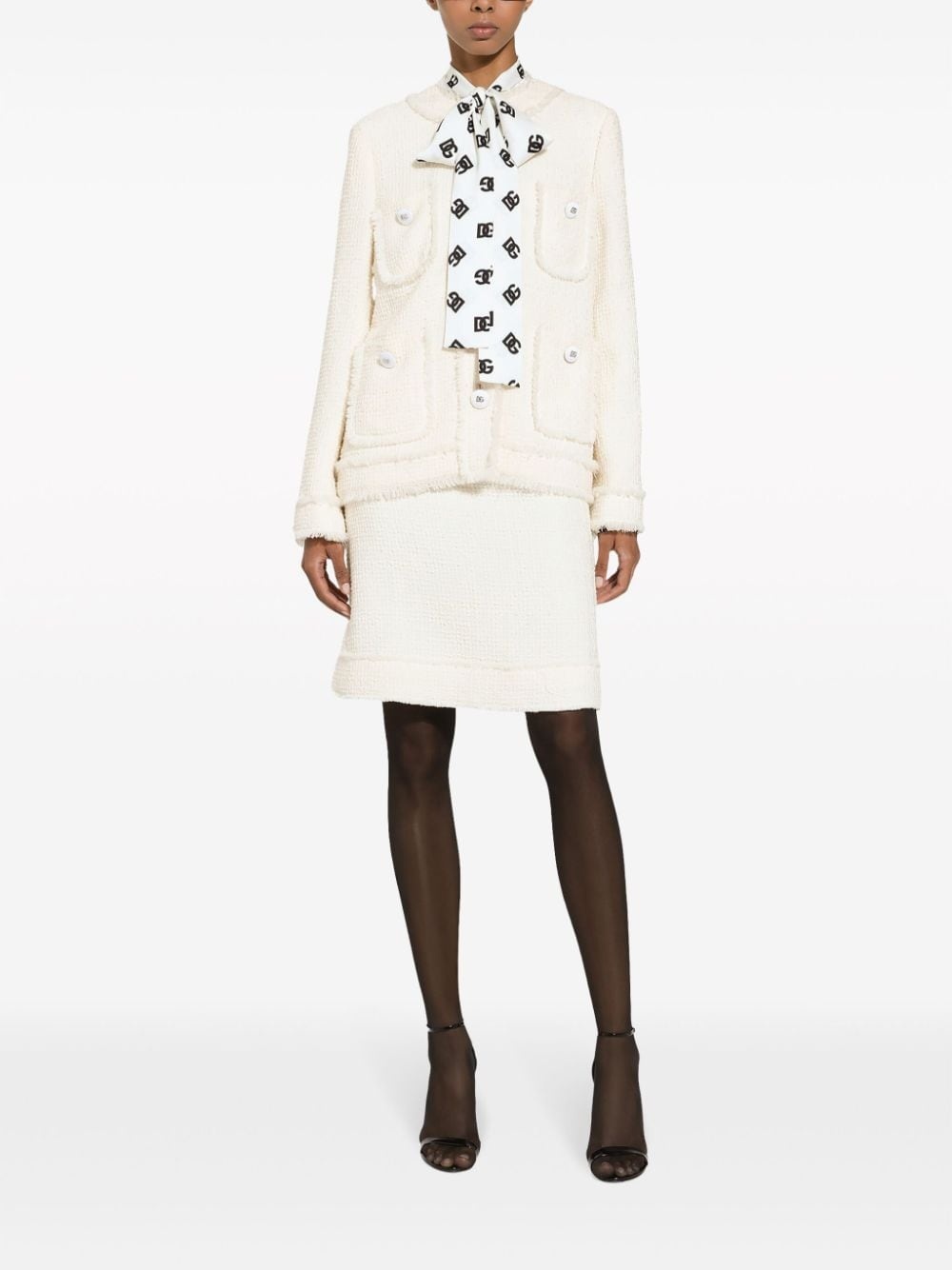 round-neck tweed jacket - 3