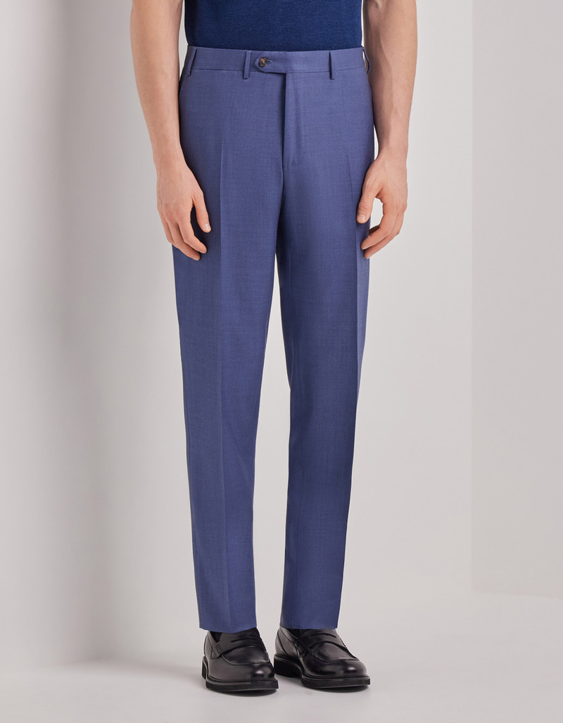 LIGHT BLUE DENIM-EFFECT WOOL REGULAR-FIT SUIT 127