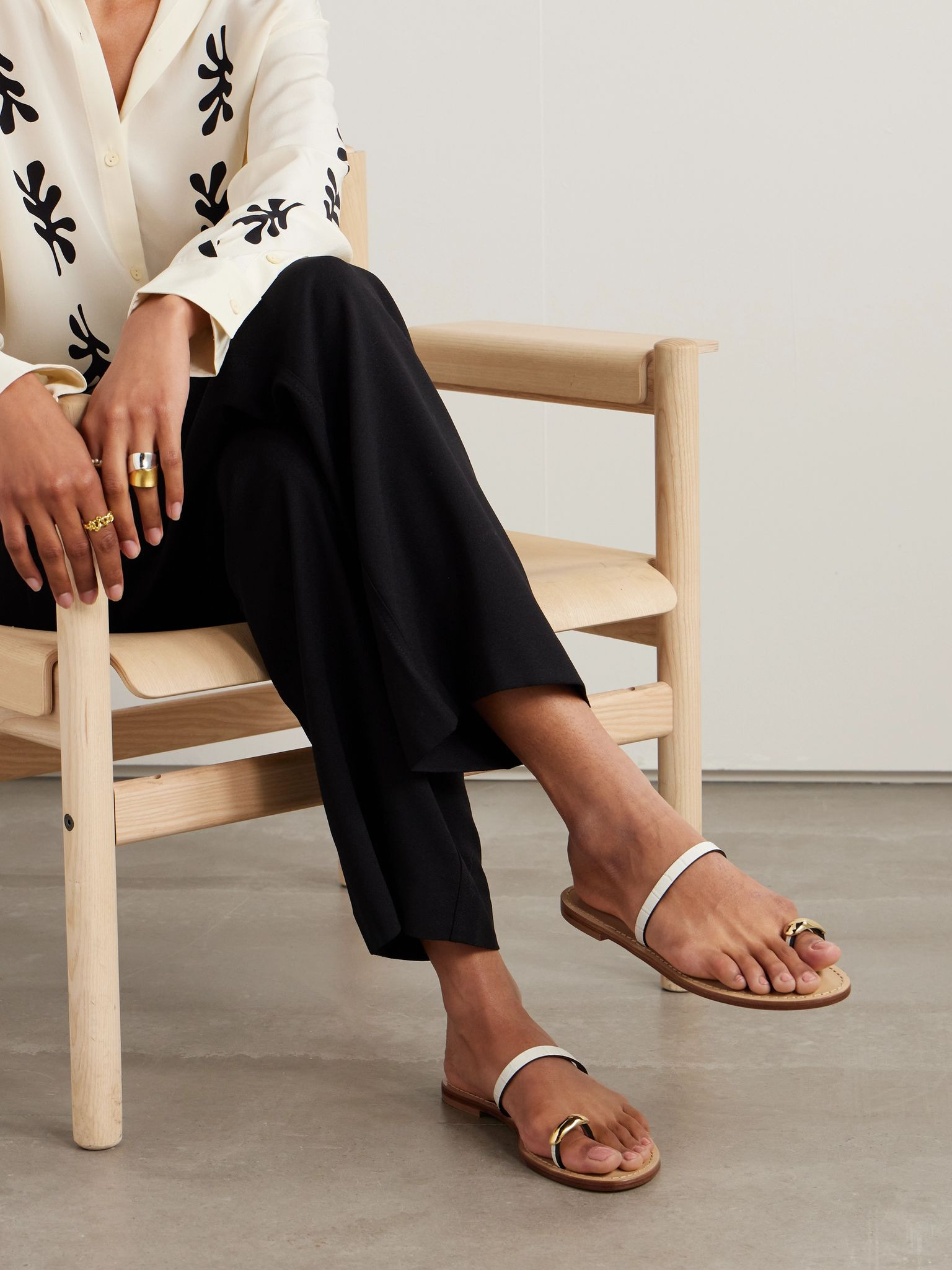 The Kibera embellished croc-effect leather sandals Cream - 2