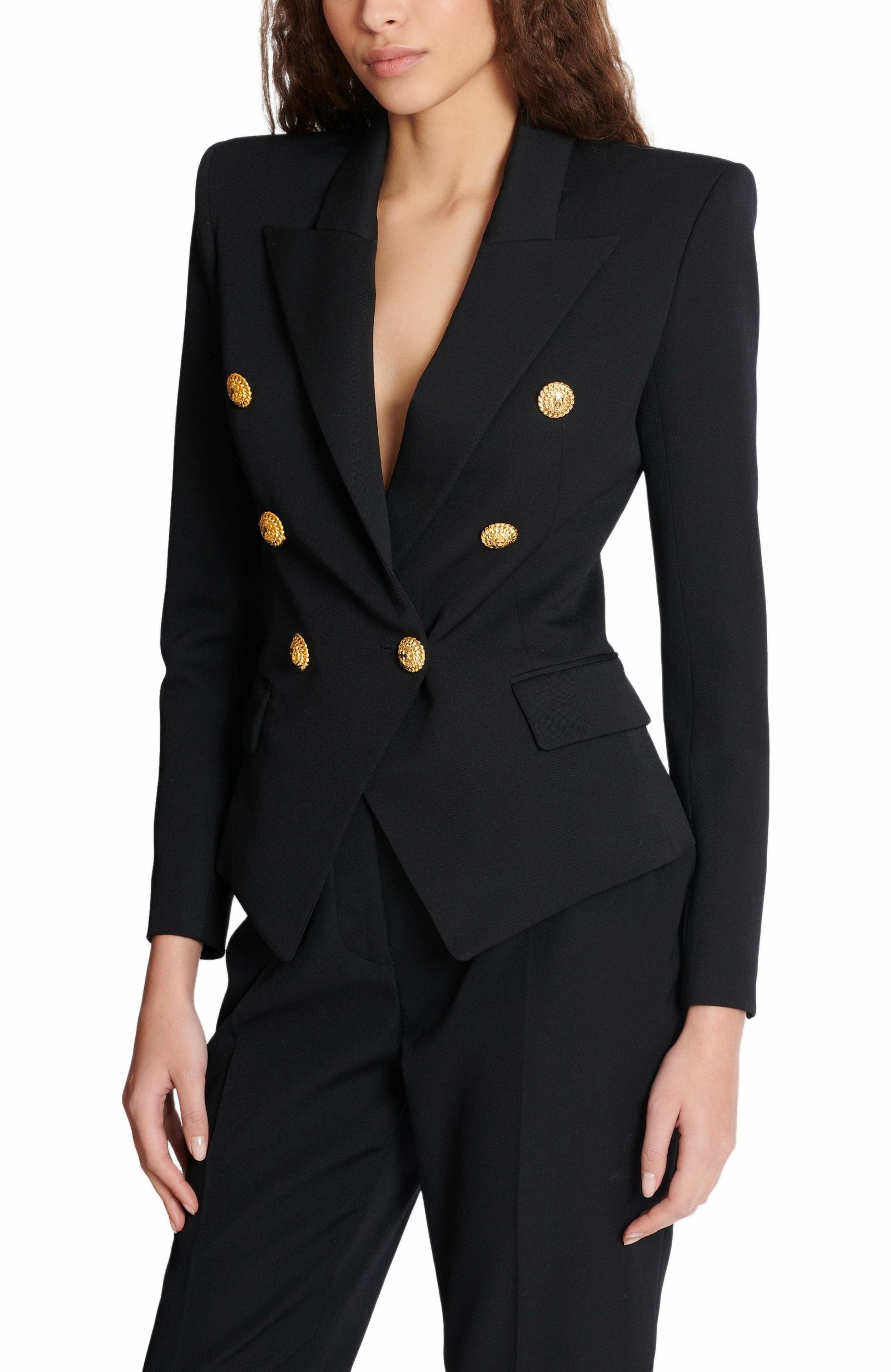 Balmain Grain de poudre 6-button fitted jacket in Black at Nordstrom - 6