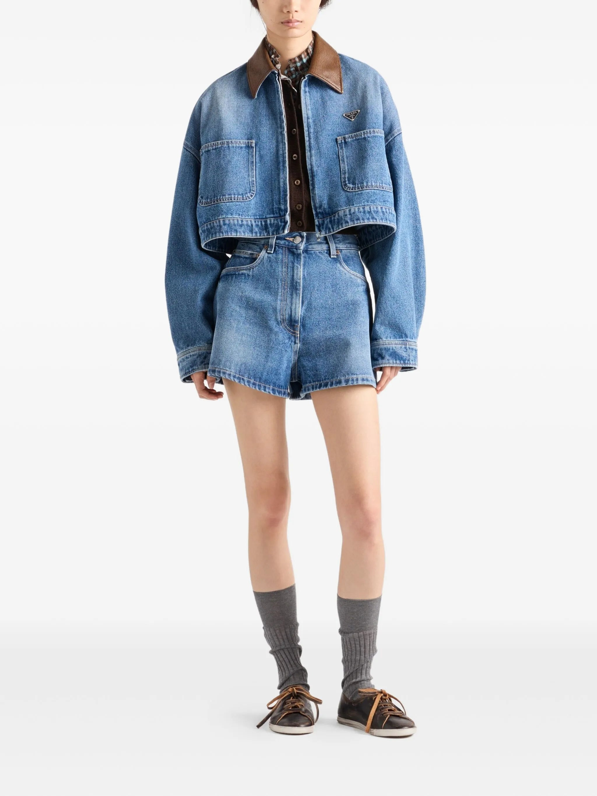 leather-collar denim jacket - 2