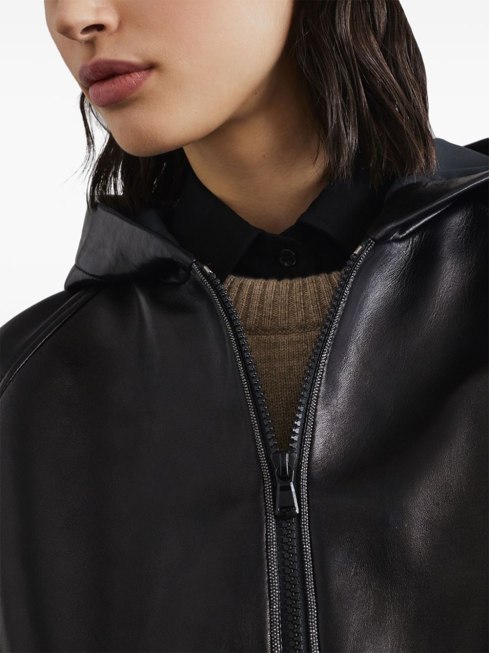 hooded leather jacket - 5