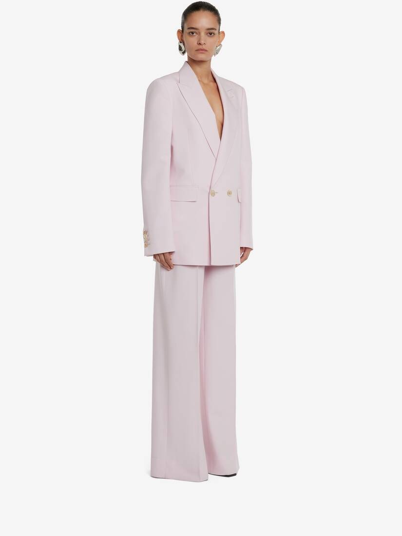 Women's Wool Wide Leg Trousers in Porcelain - 3