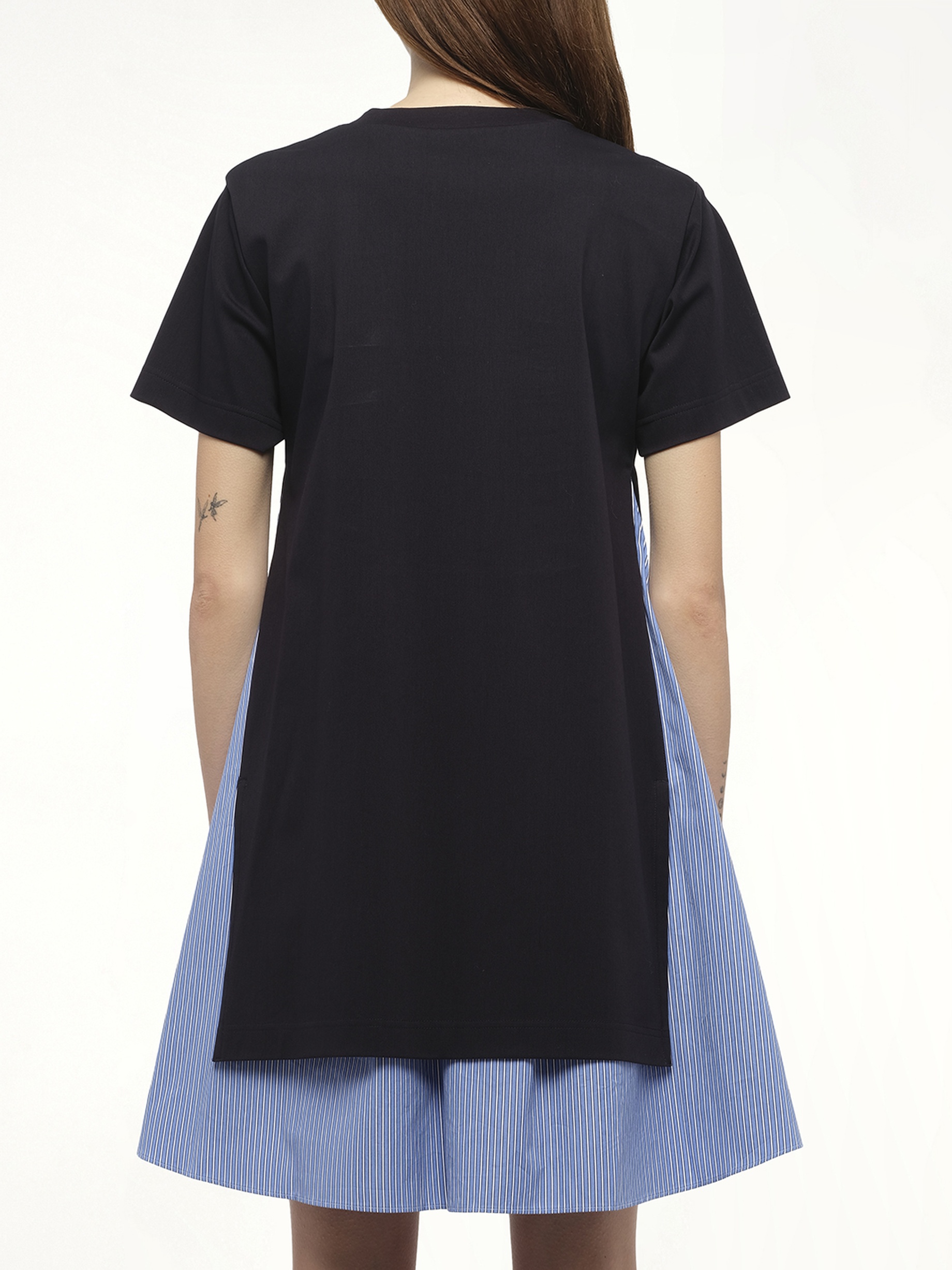Poplin x Cotton Jersey Dress in Navy/Blue Stripe - 6
