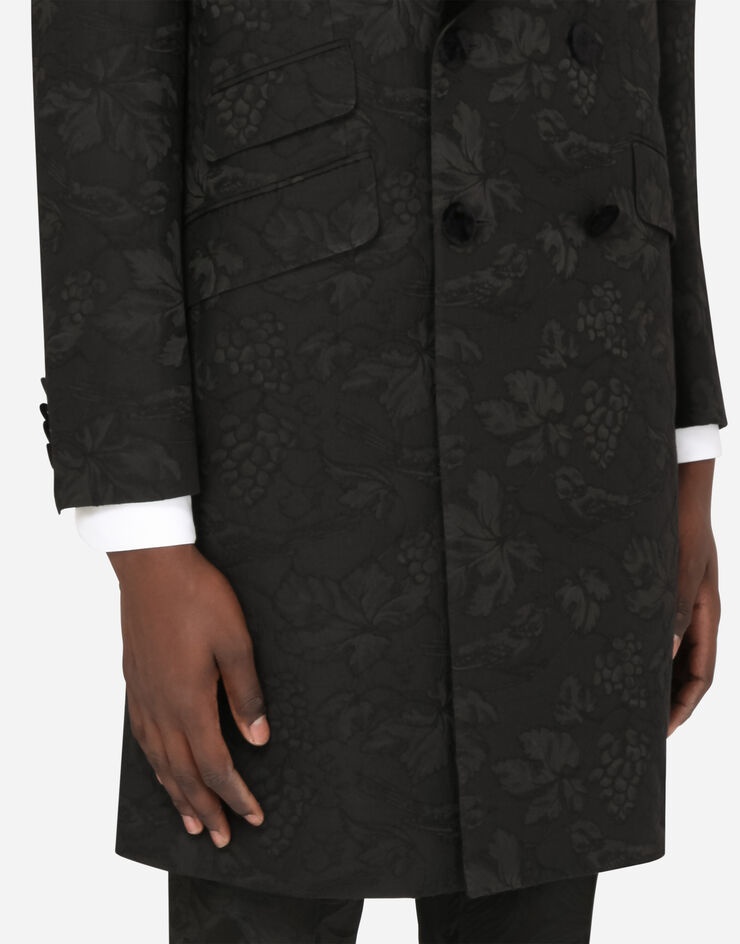 Double-breasted jacquard tuxedo coat with patch embellishment - 4