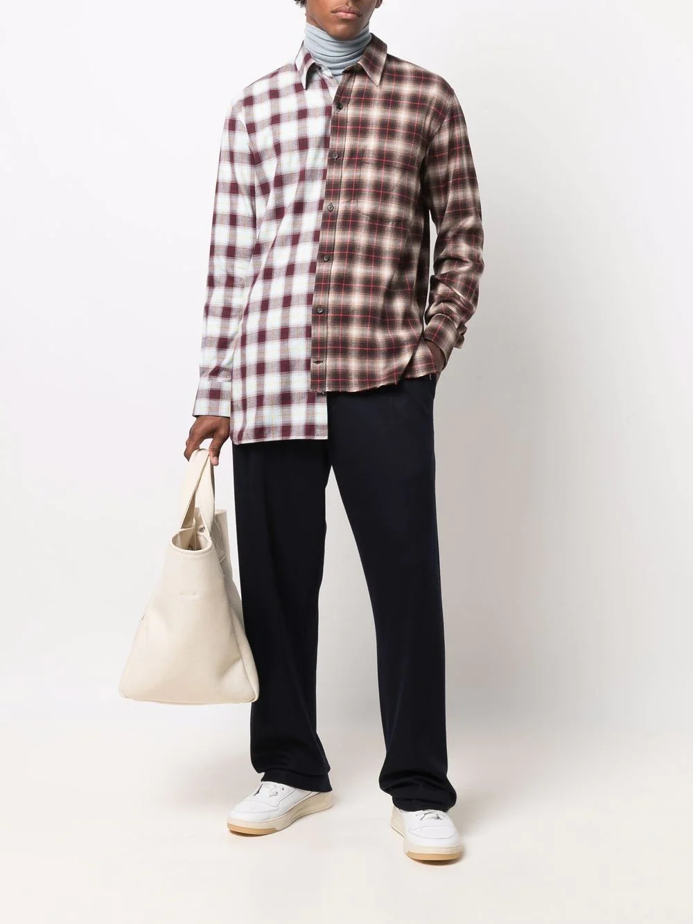 asymmetric check-print long-sleeve shirt - 2