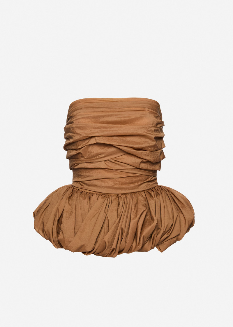 Draped peplum corset in brown 1