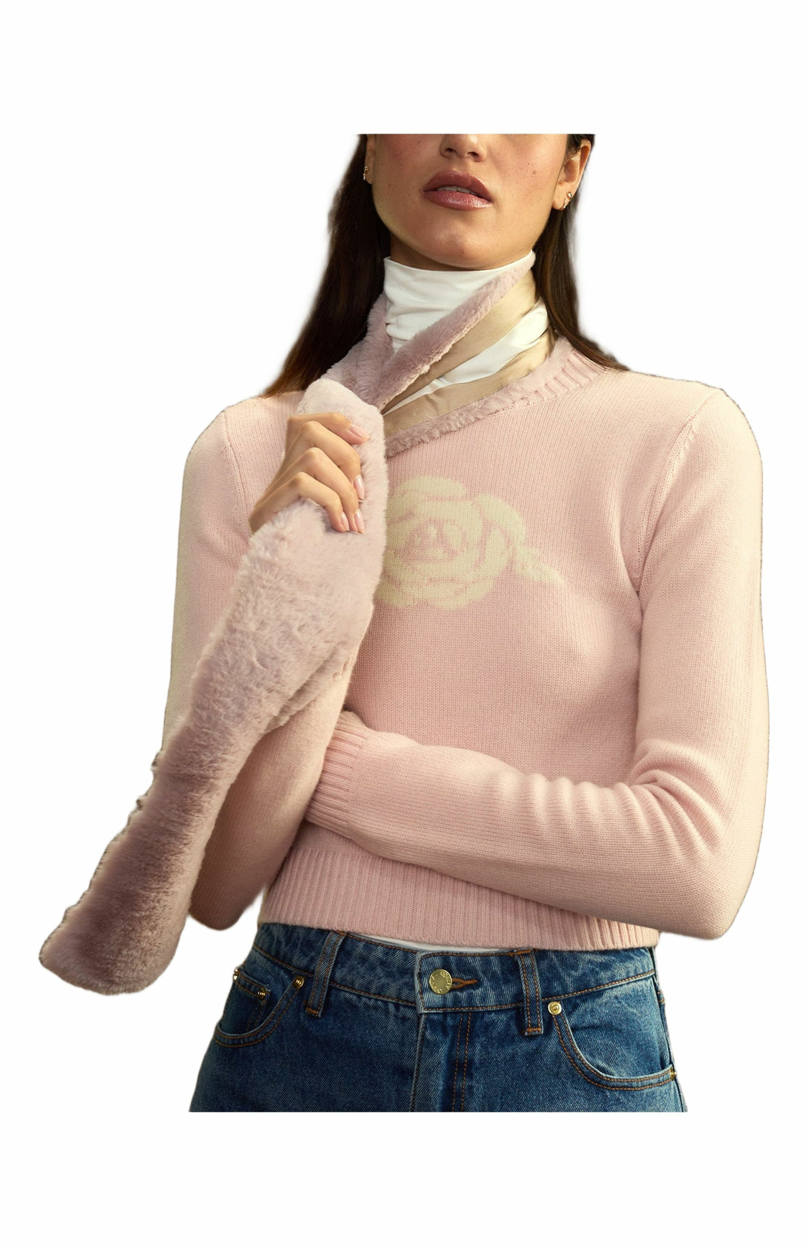 Cynthia Rowley Out East Faux Fur Silk Scarf in Blush at Nordstrom - 3
