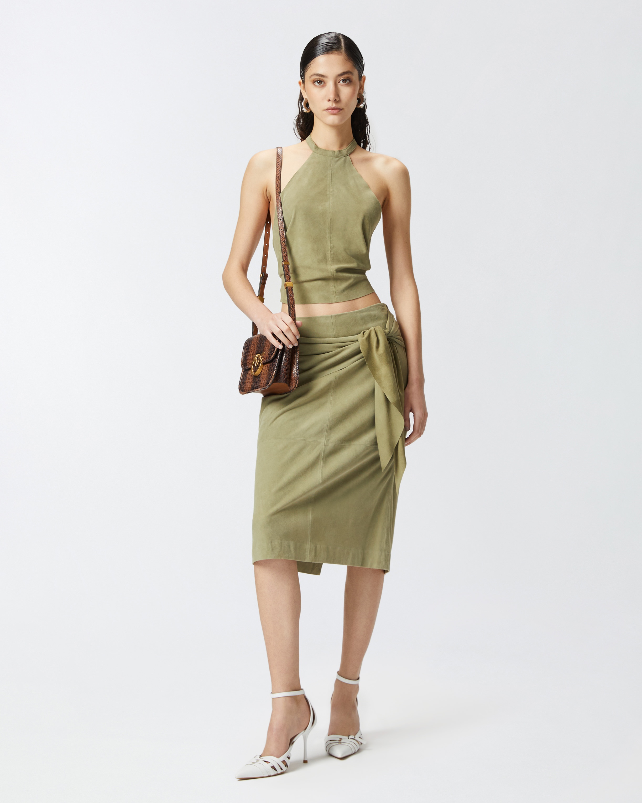 KNEE-LENGTH SUEDE SKIRT WITH KNOT - 2
