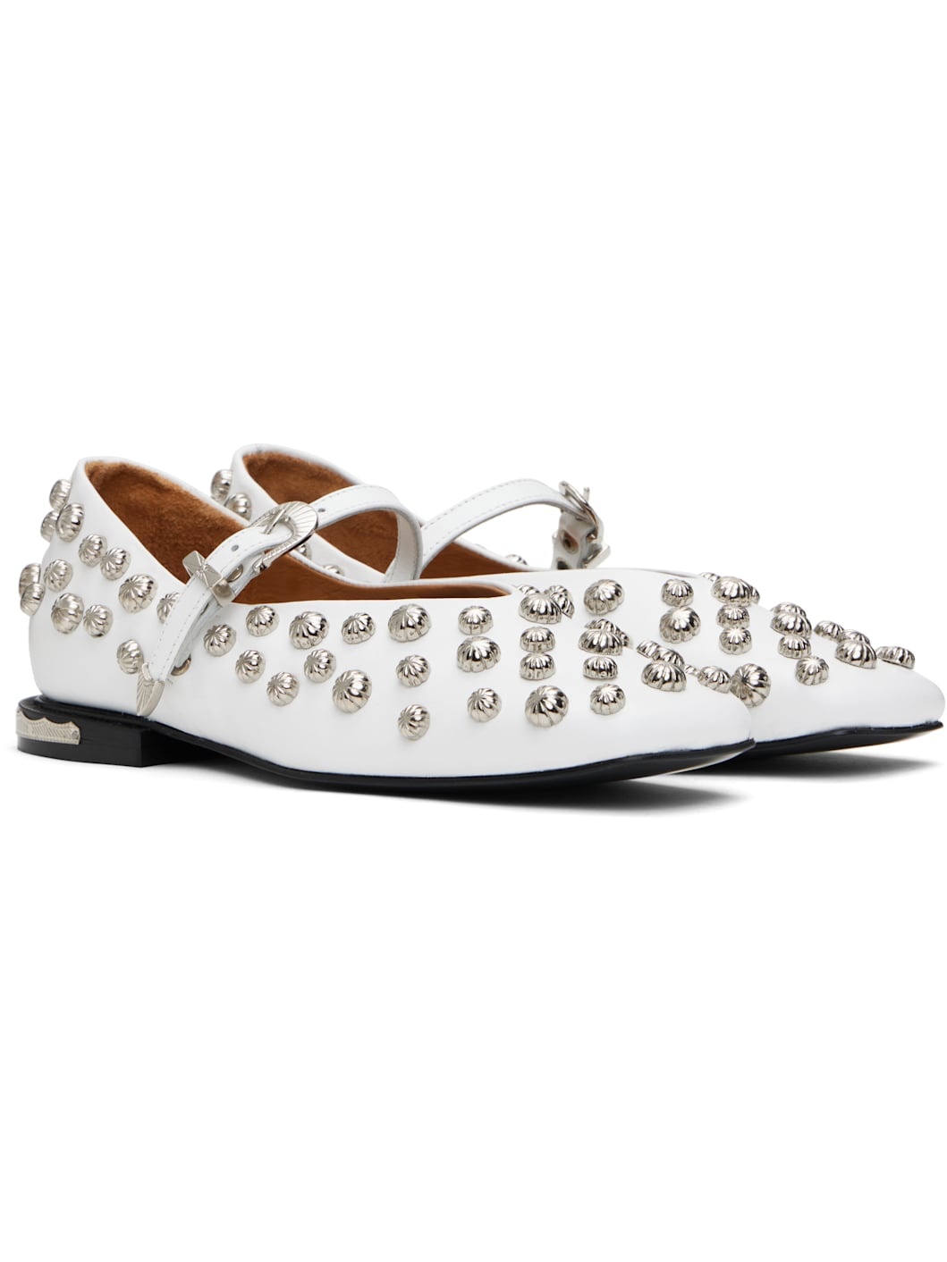 White Polido Ballerina Flats - 4