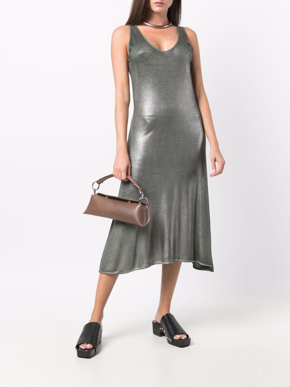 V-neck metallic midi dress - 2