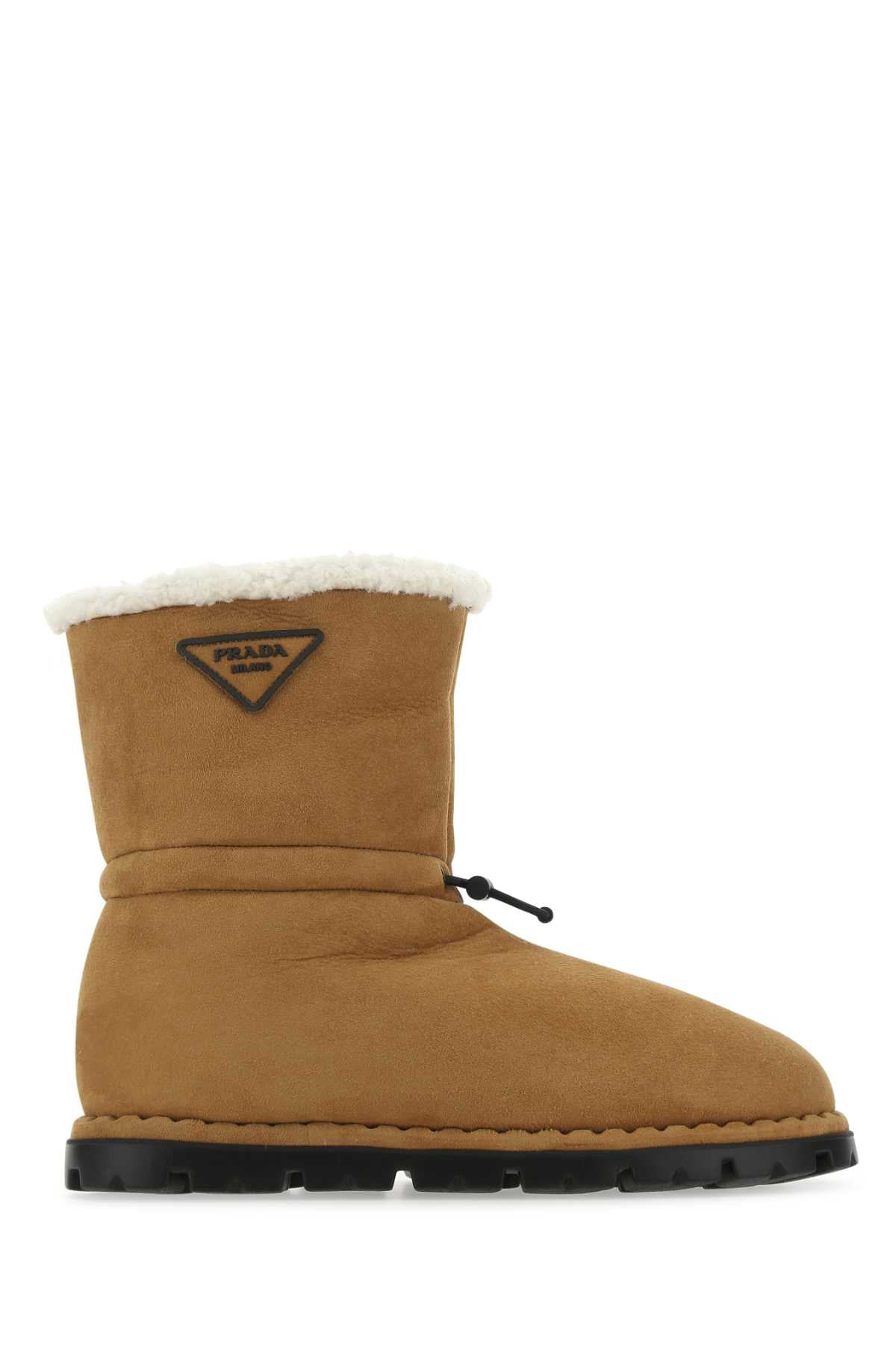 Prada Men Camel Shearling Ankle Boots - 1