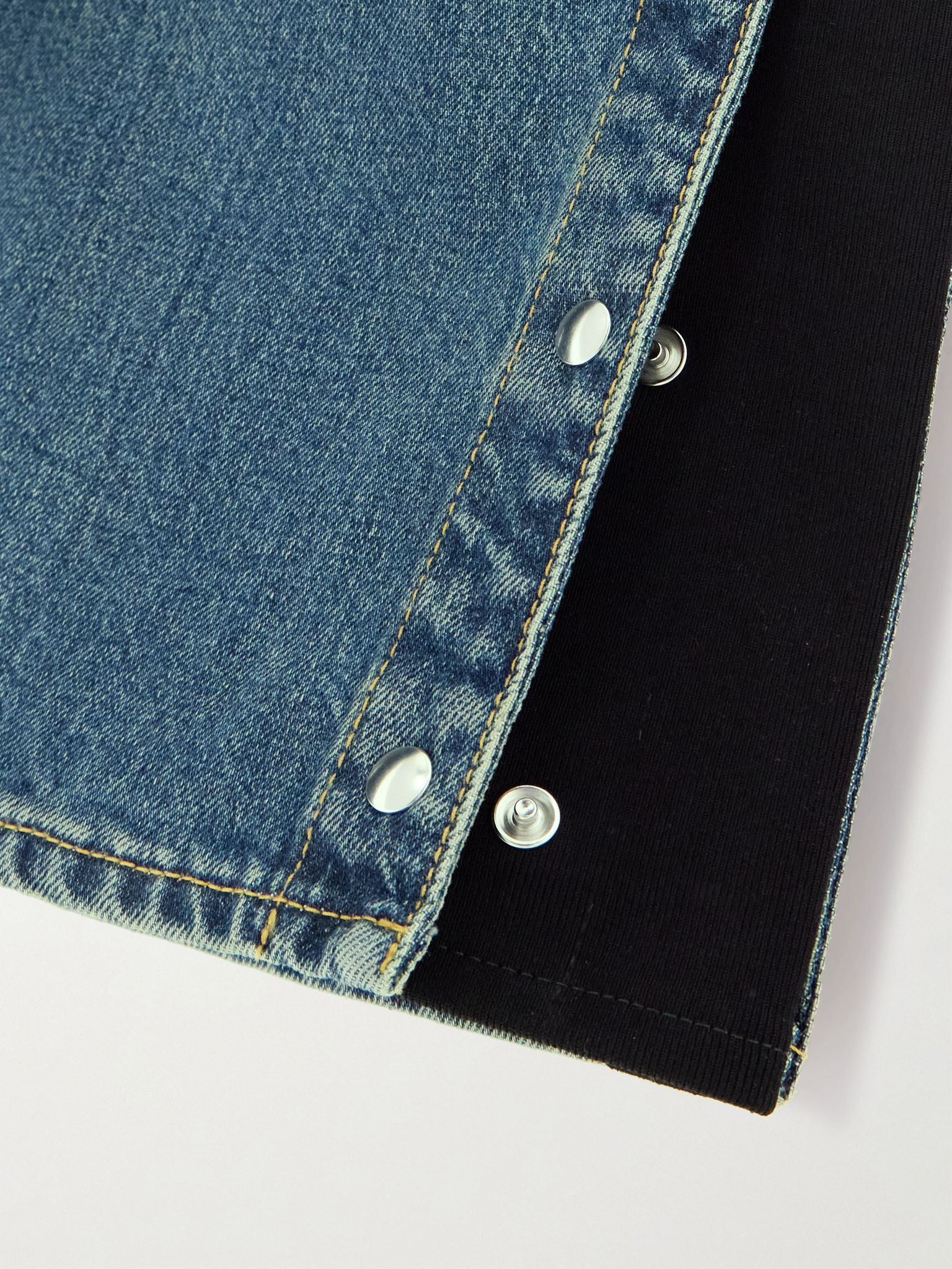 Studded jersey-trimmed high-rise wide-leg jeans Blue - 7