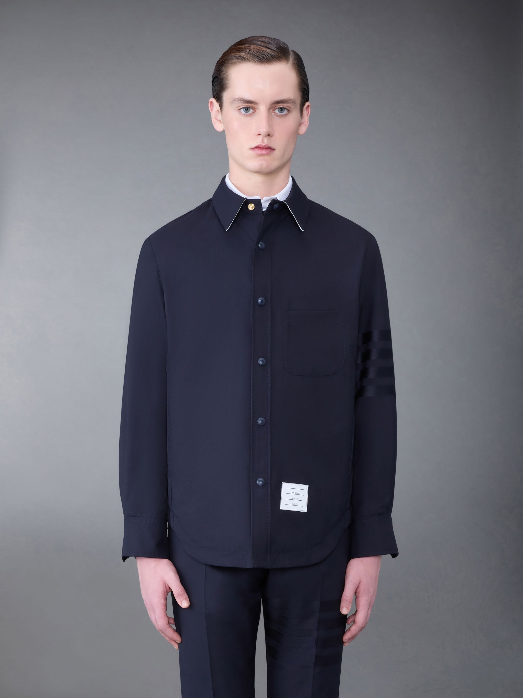 Tシャツ・カットソー THOM BROWNE Midnight blue wool shirt (MJO055A06146 420) Thom Browne THOM BROWNE MAN Midnight Blue Wool Shirt