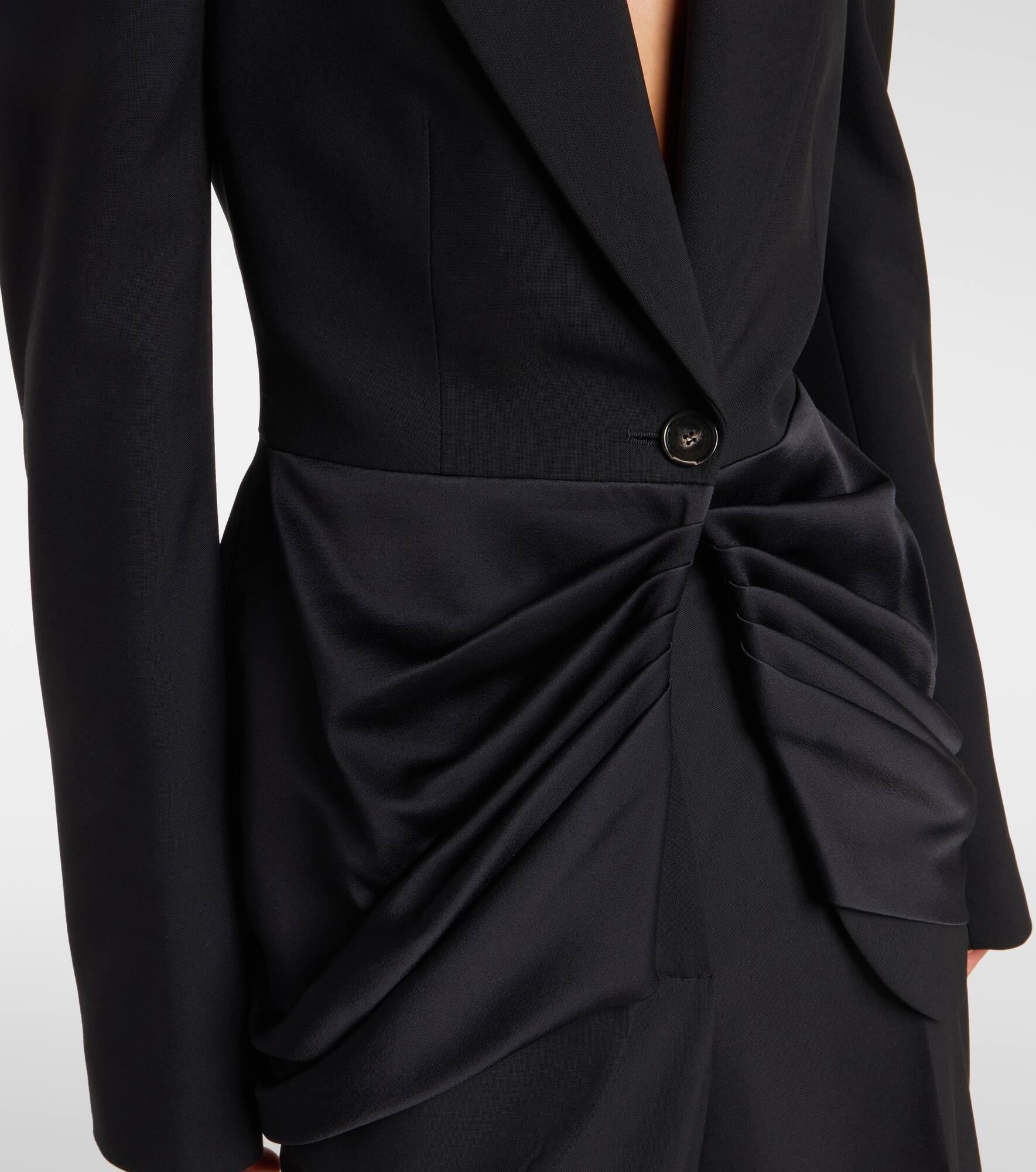 Draped satin-trimmed wool blazer - 5